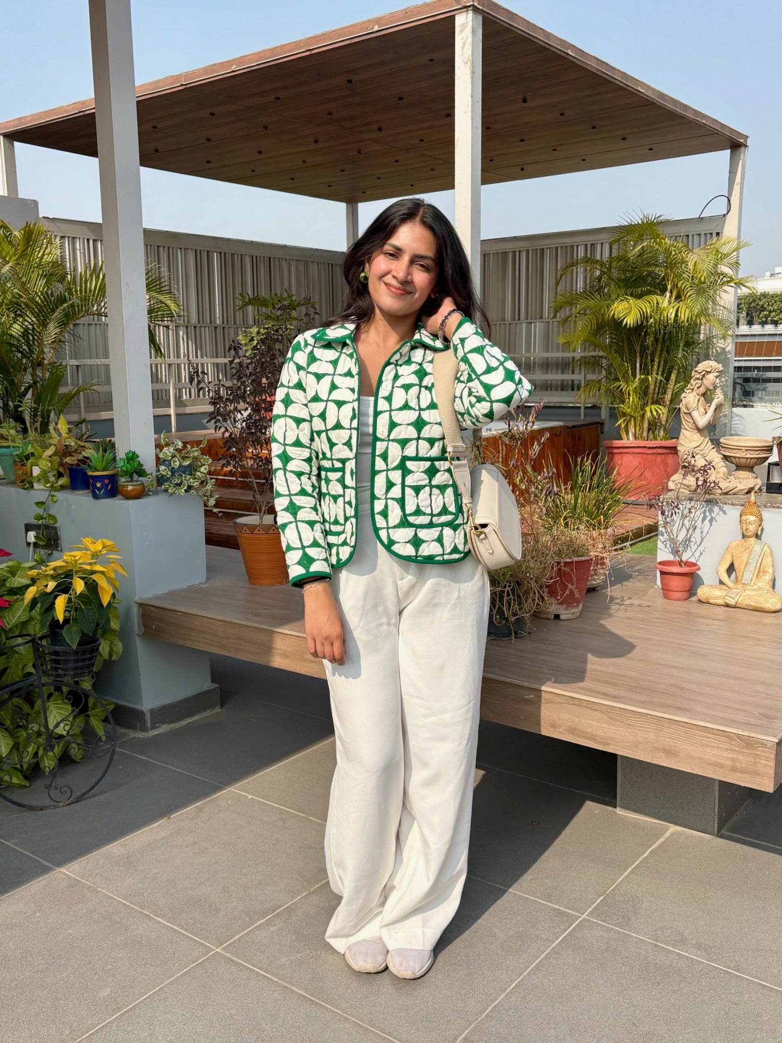 Geometric Green Bomber Jacket