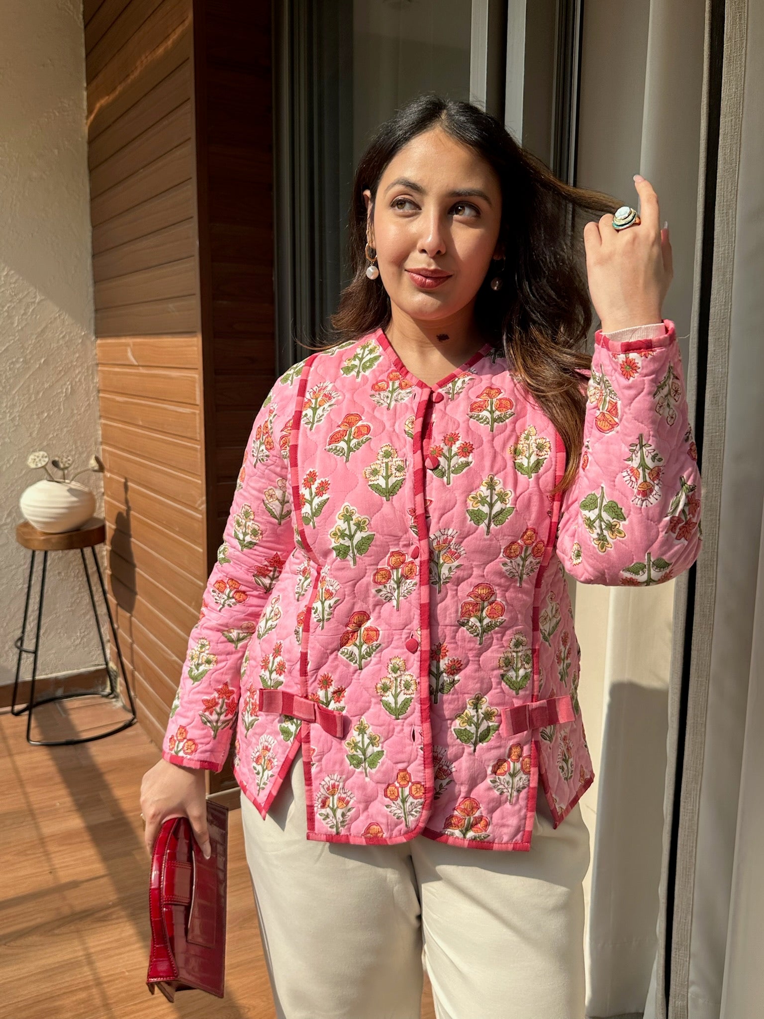 Sunset Sangria Bow Quilted Jacket