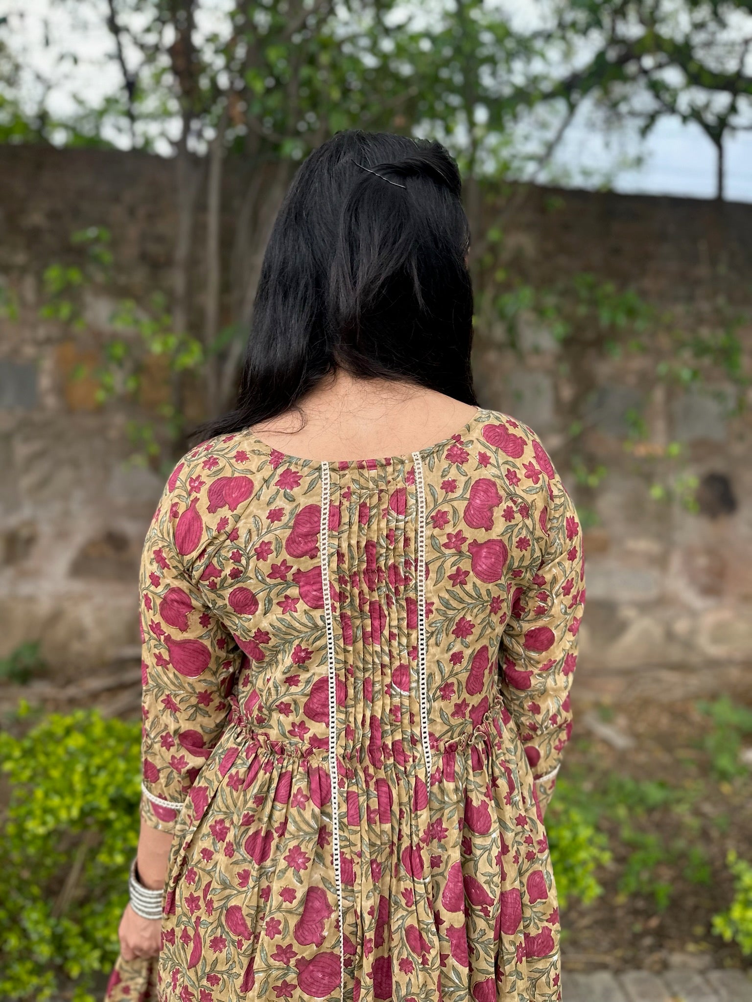 Beet Floral Mulmul Maxi Dress