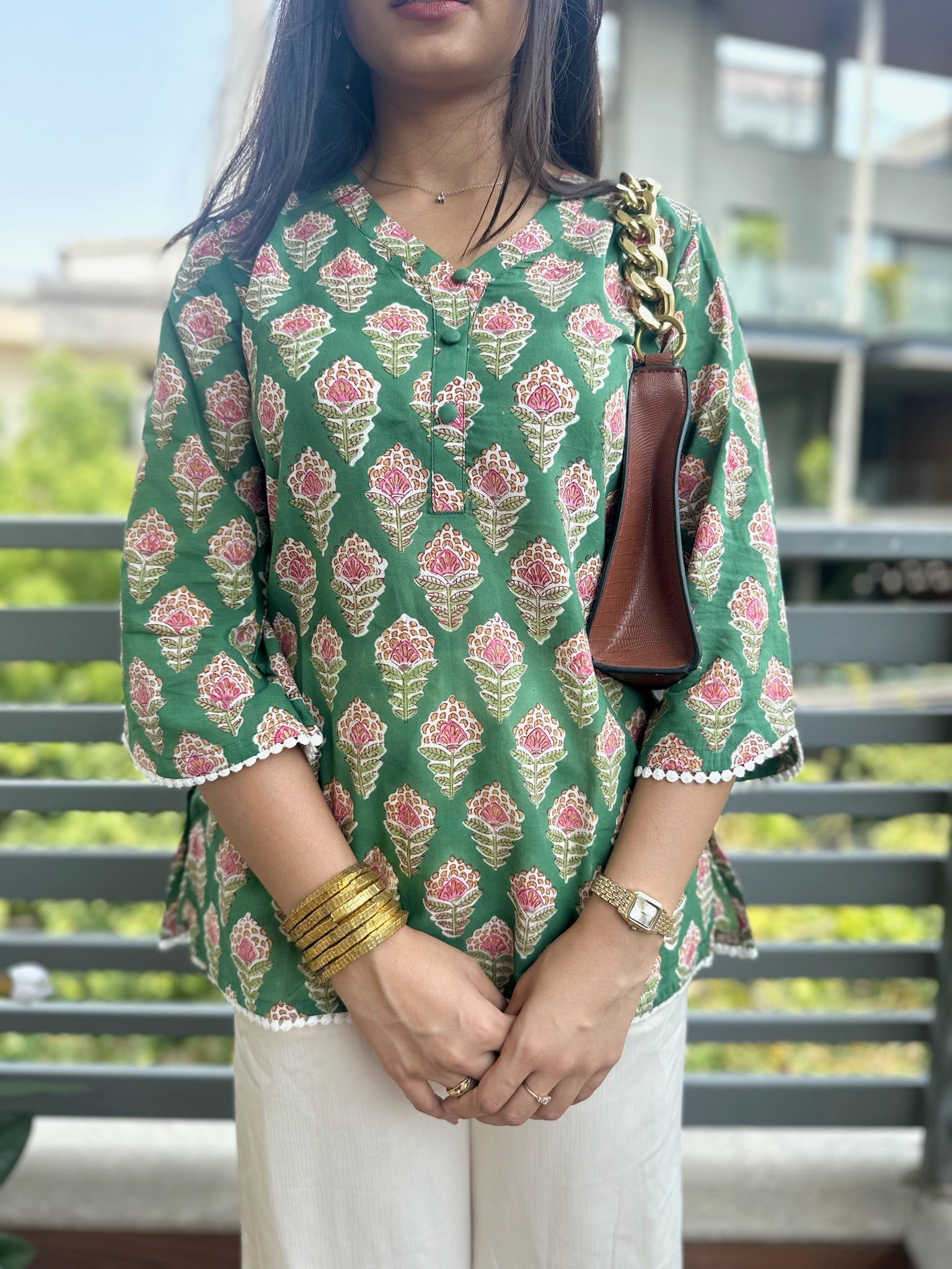 Meadow Green Lace Short Kurti