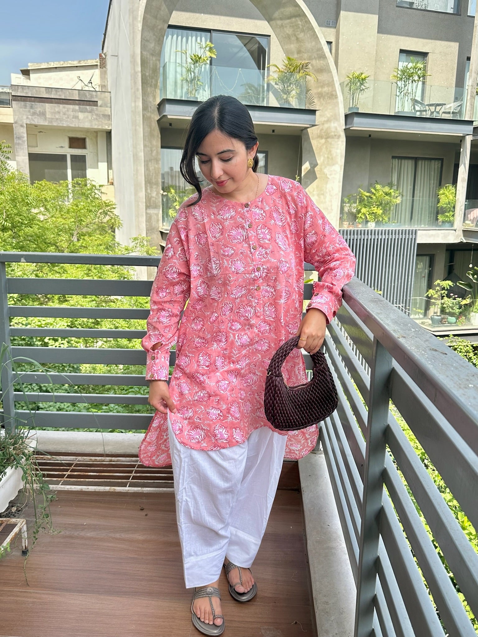 Peach Gul Mulmul Coord Set