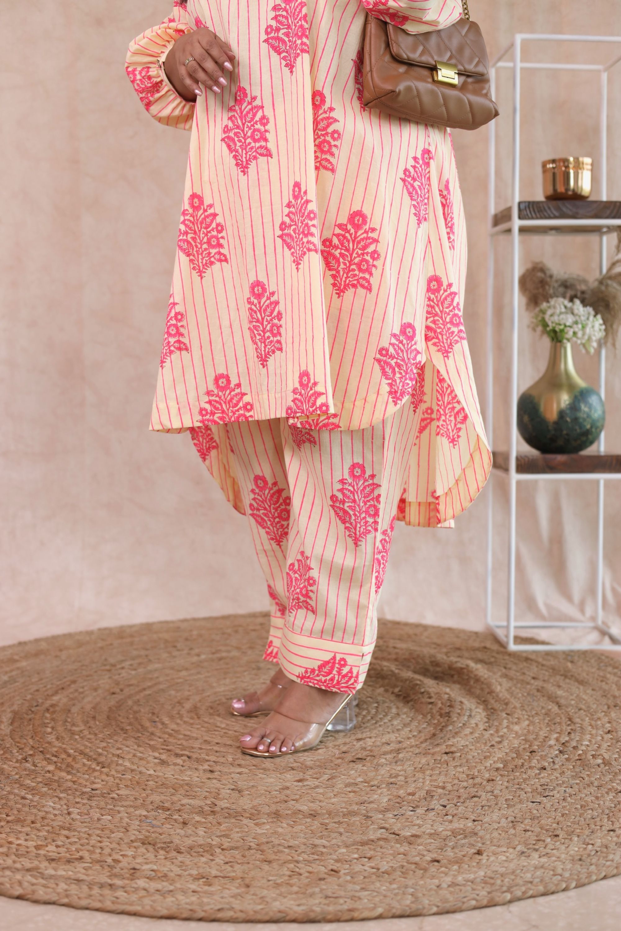 Boxy Pink Crème Block Printed Co Ord Set