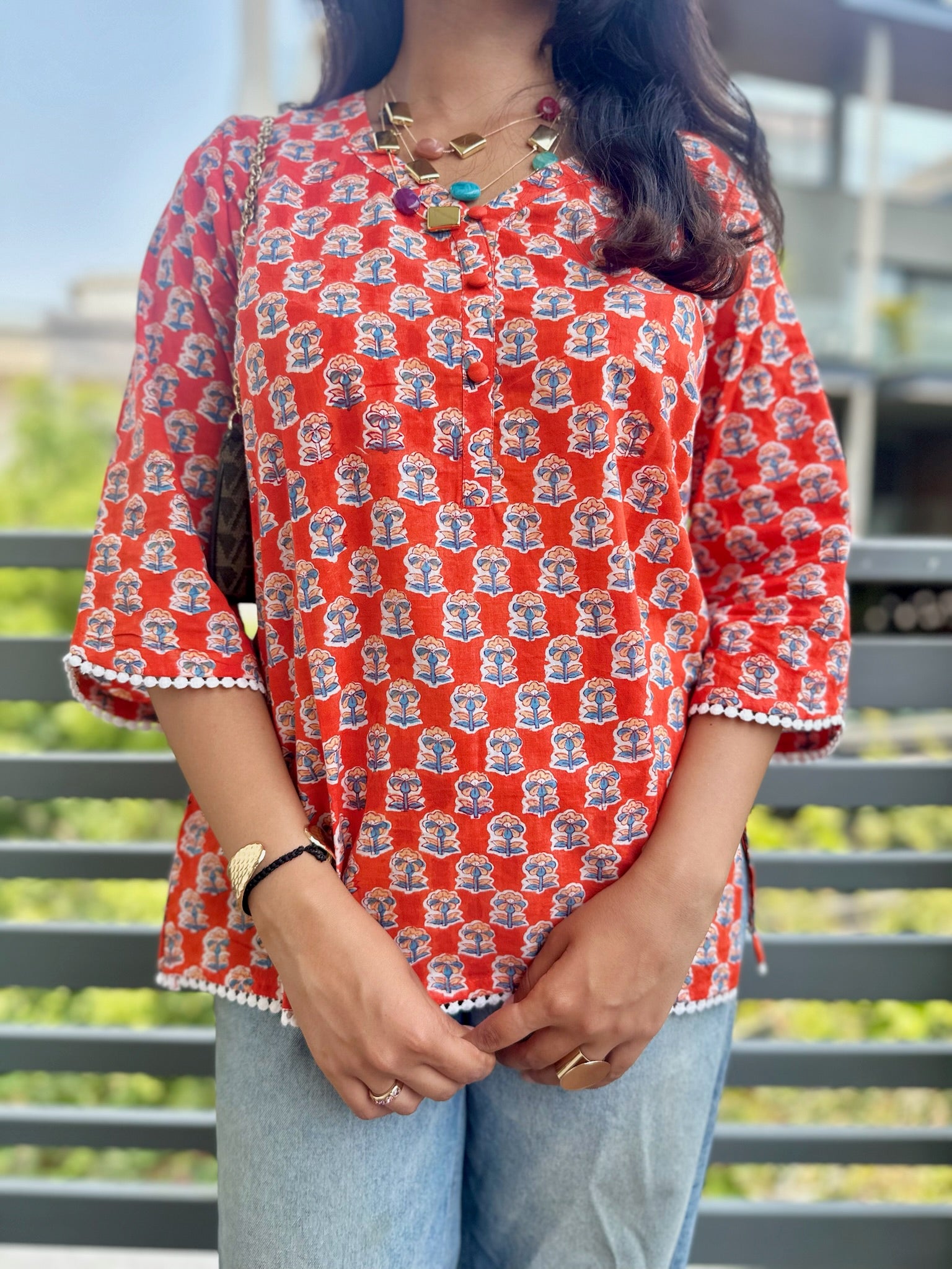 Monarch Orange Lace Short Kurti
