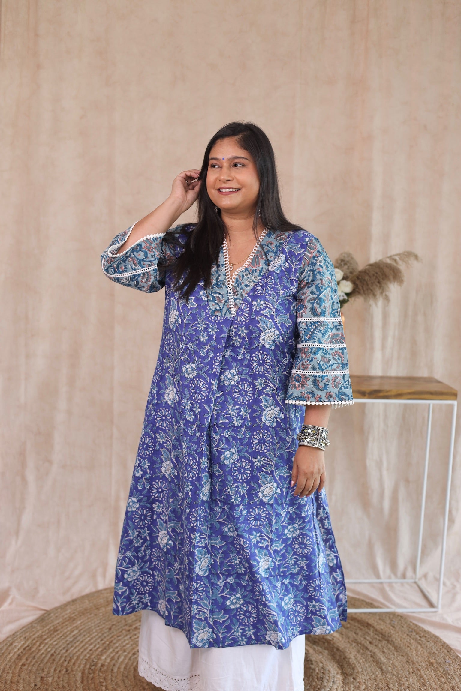 Berry Blue Front Pleat To Kurta