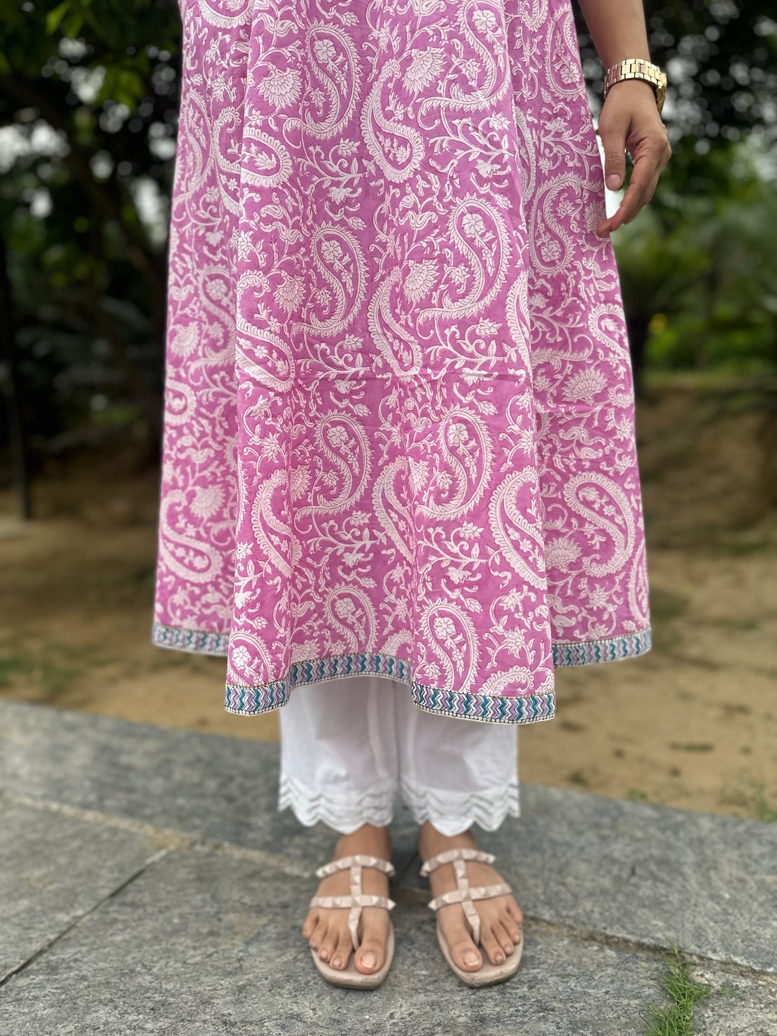 Salmon Pink Yoke Sleeveless Anarkali