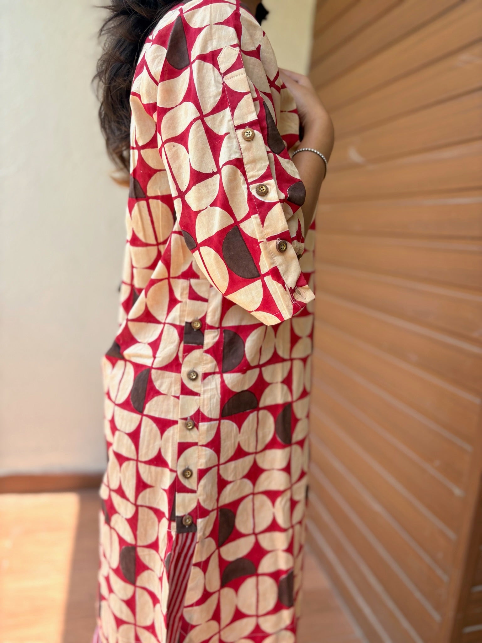 Geometric Red Side Placket Boxy Co-Ord Set