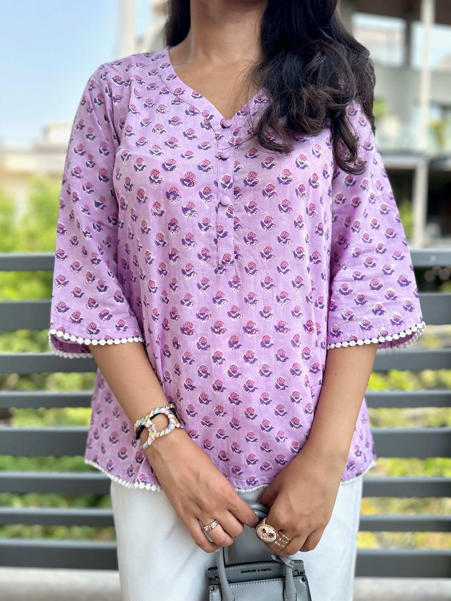 Lilac Milk Lace Short Kurti