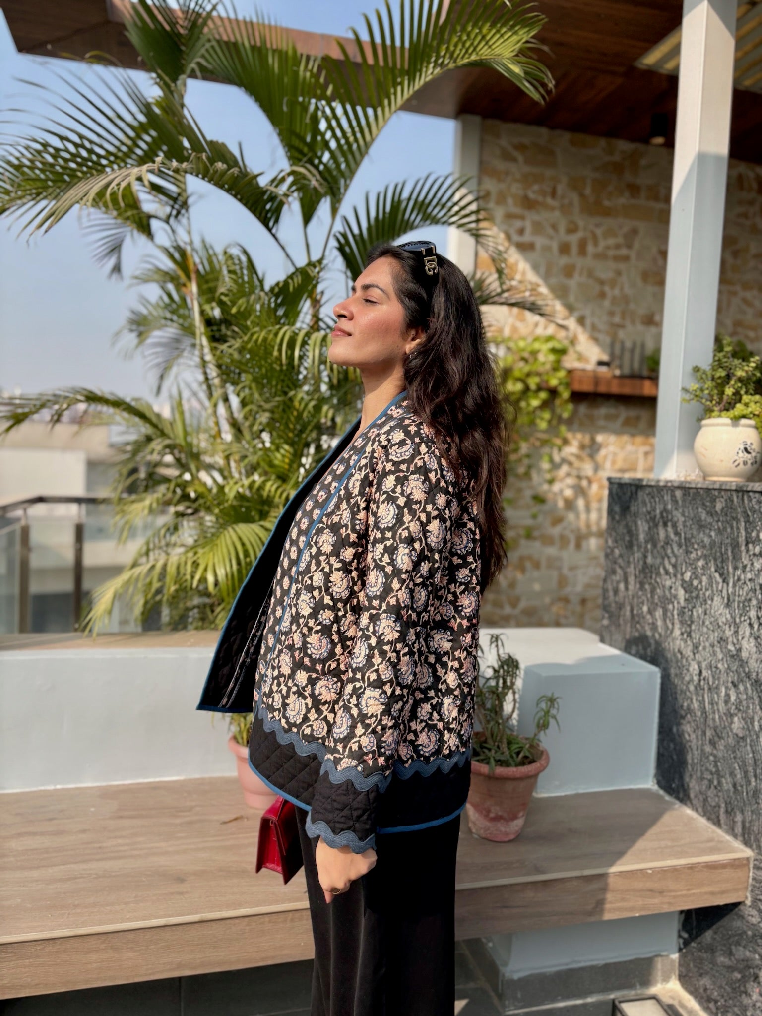 Indigo Black Quilted Shrug