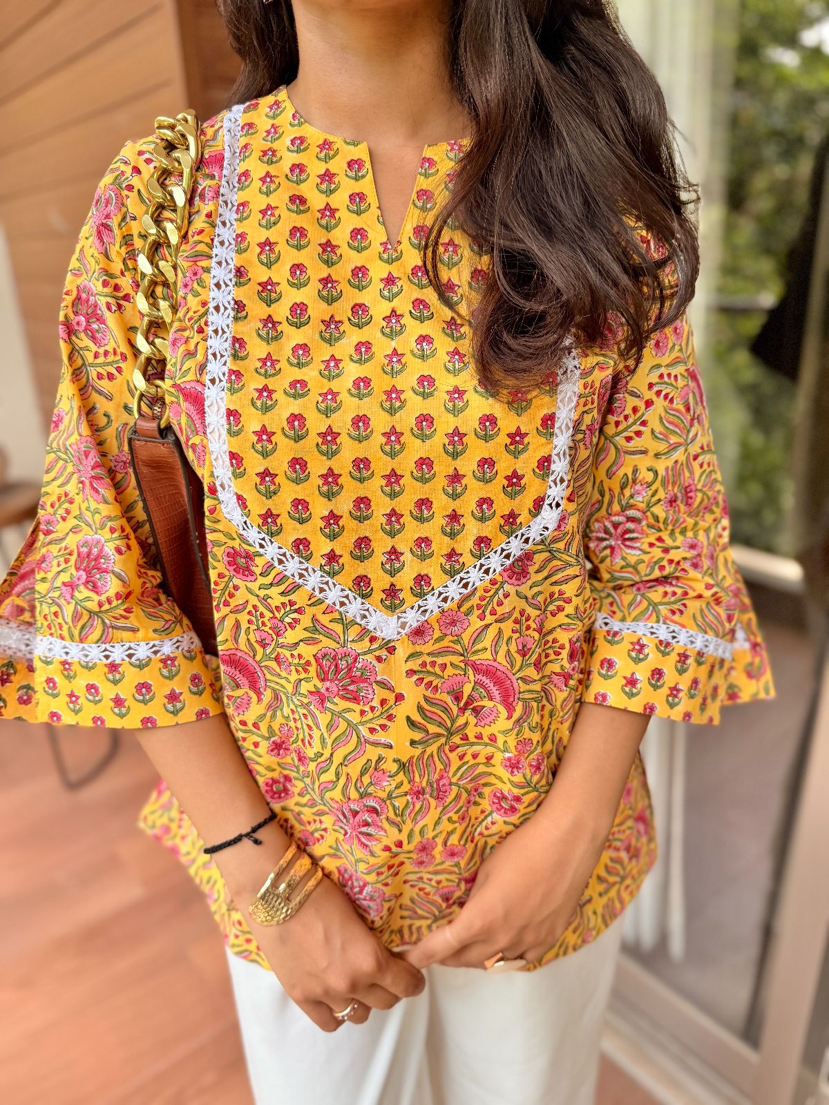 Kesari Yoke Lace Short Kurti