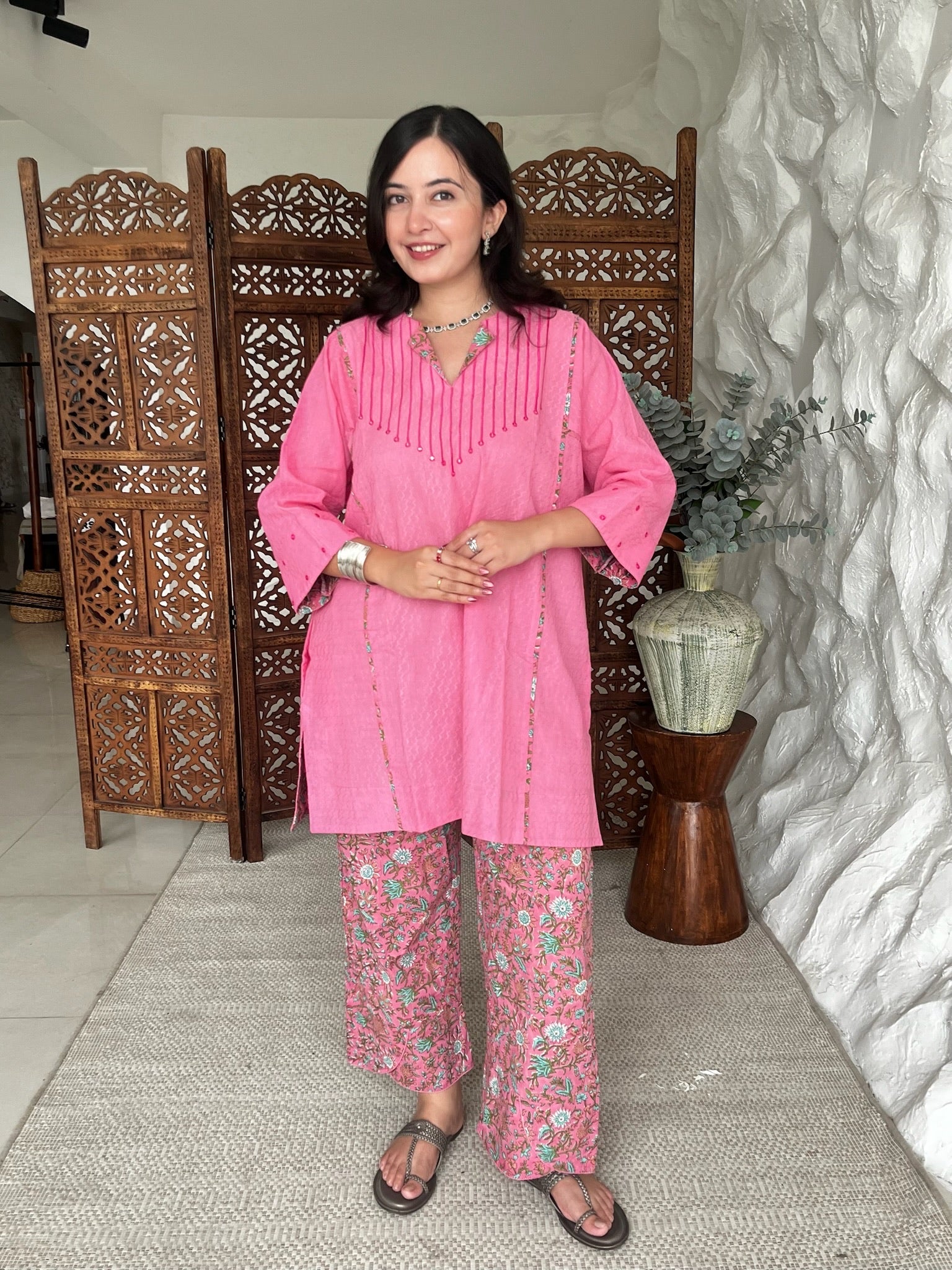 Sorbet Pink Short Dobby Co-Ord Set