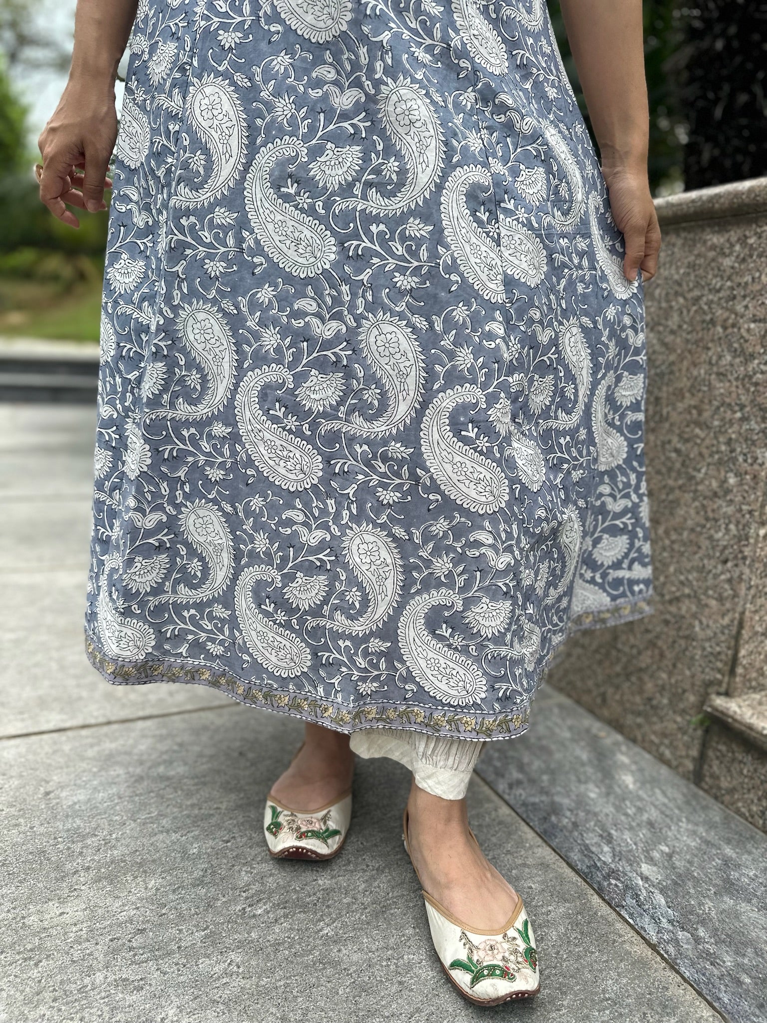 Cloudy Grey Yoke Sleeveless Anarkali