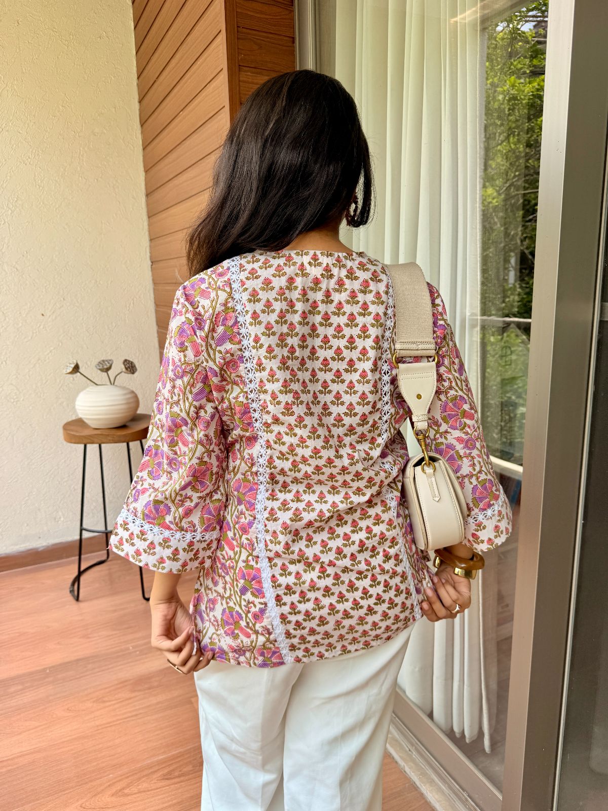 Phoolwari Yoke Lace Short Kurti