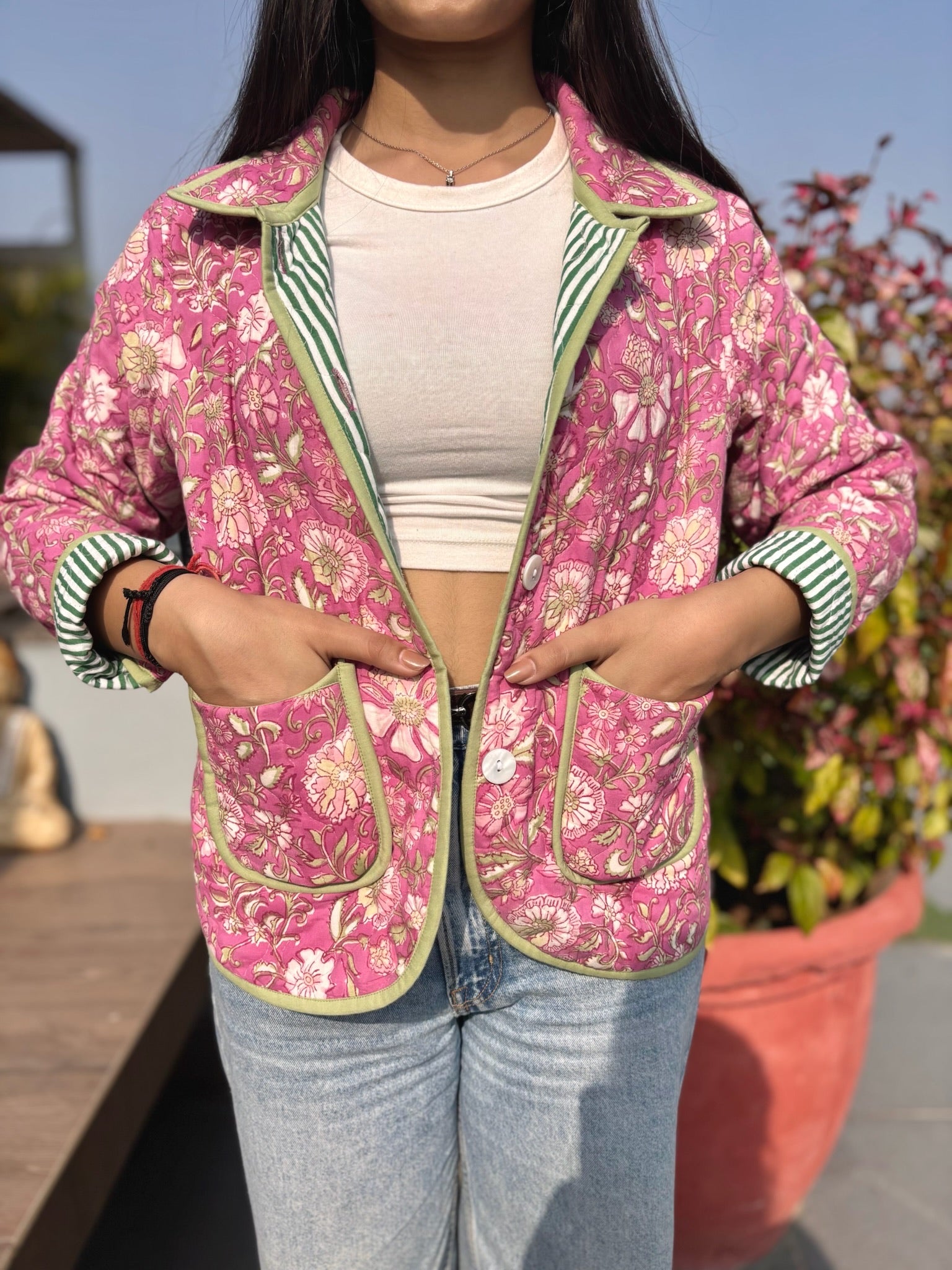 Pink Green Bomber Jacket
