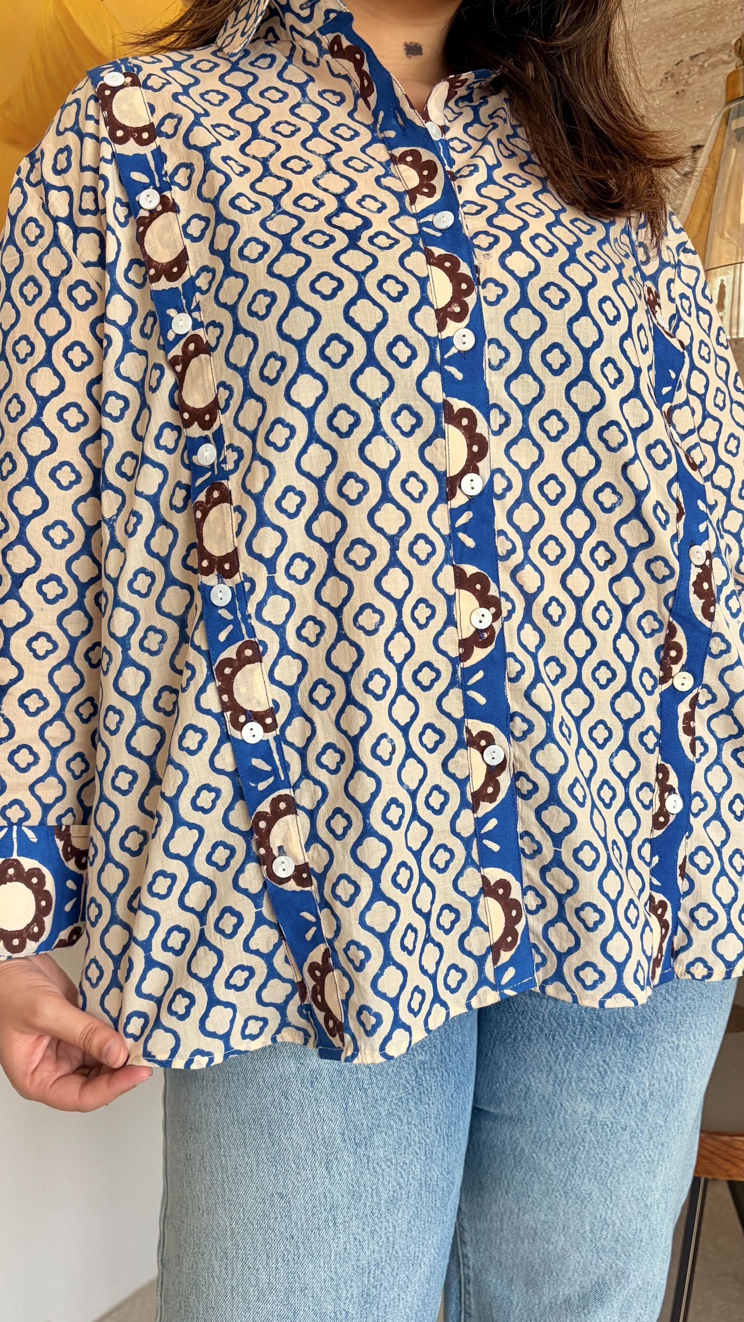 Clover Abstract Blue Multi Placket Shirt