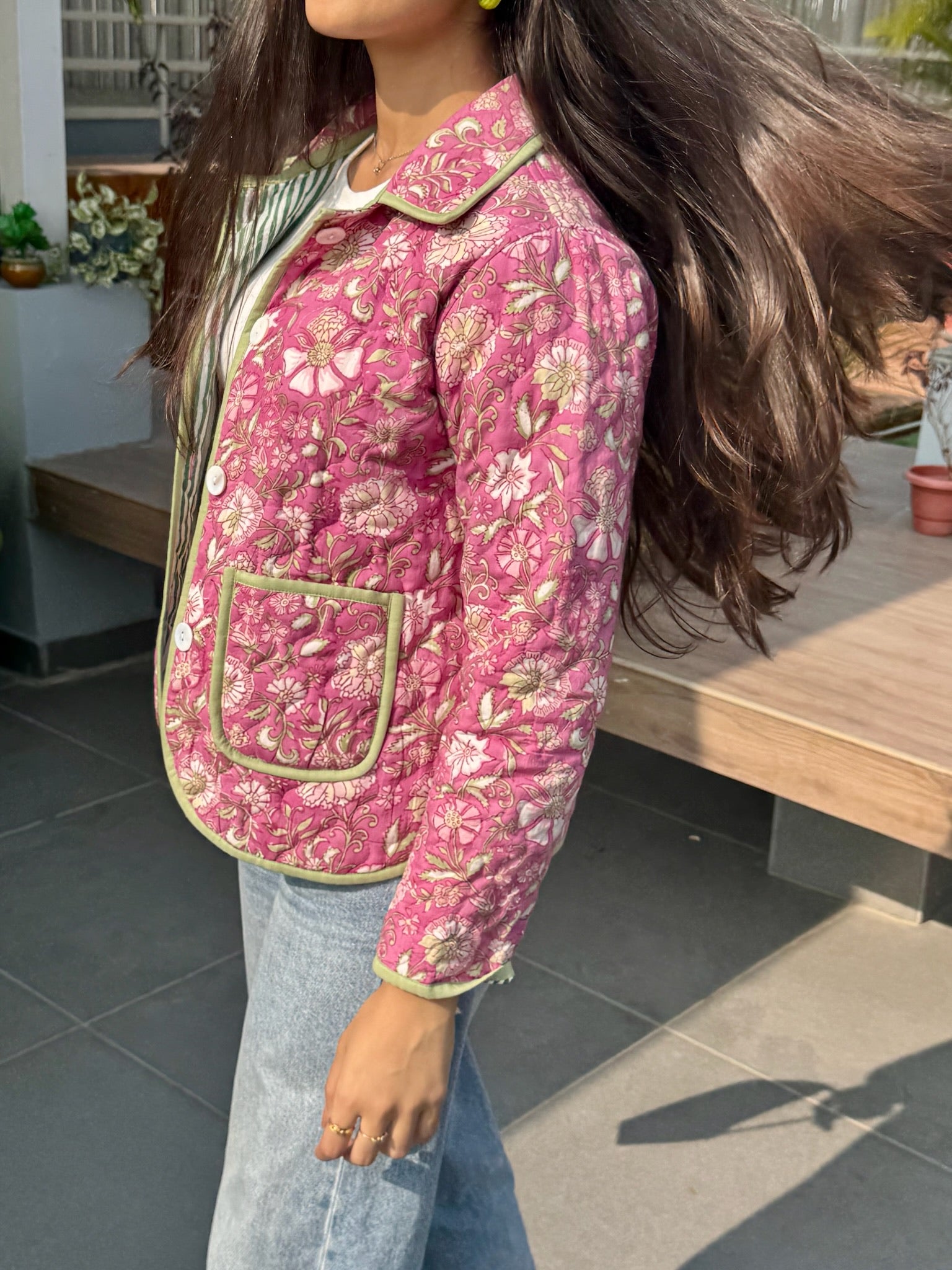 Pink Green Bomber Jacket