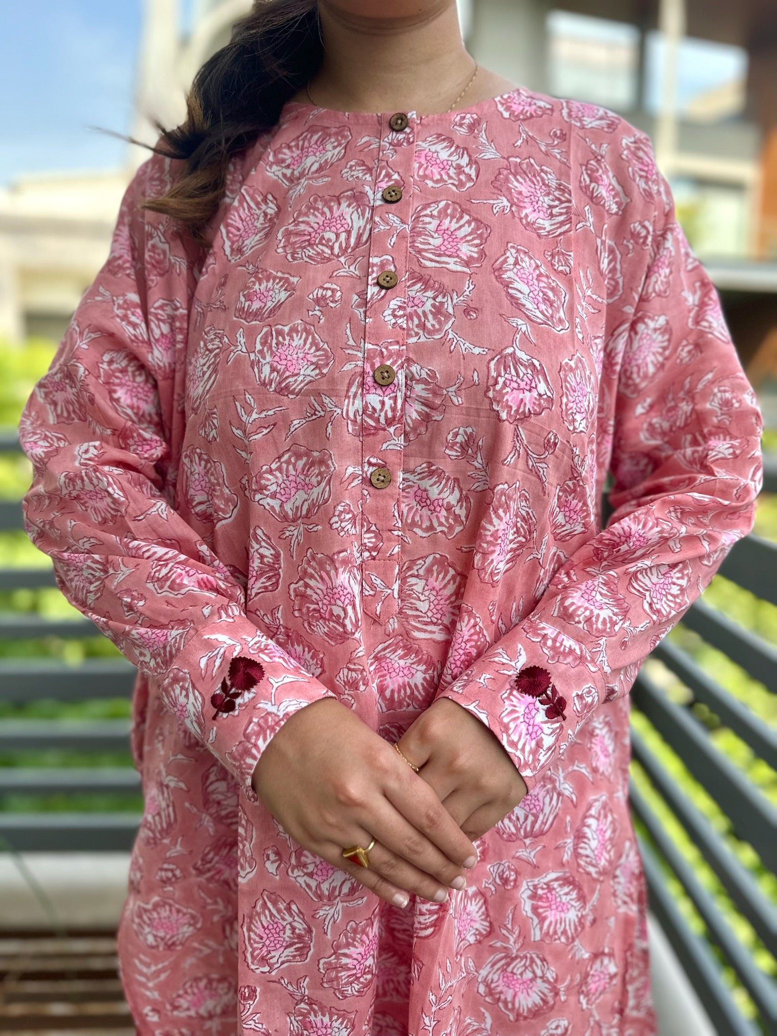 Peach Gul Mulmul Coord Set