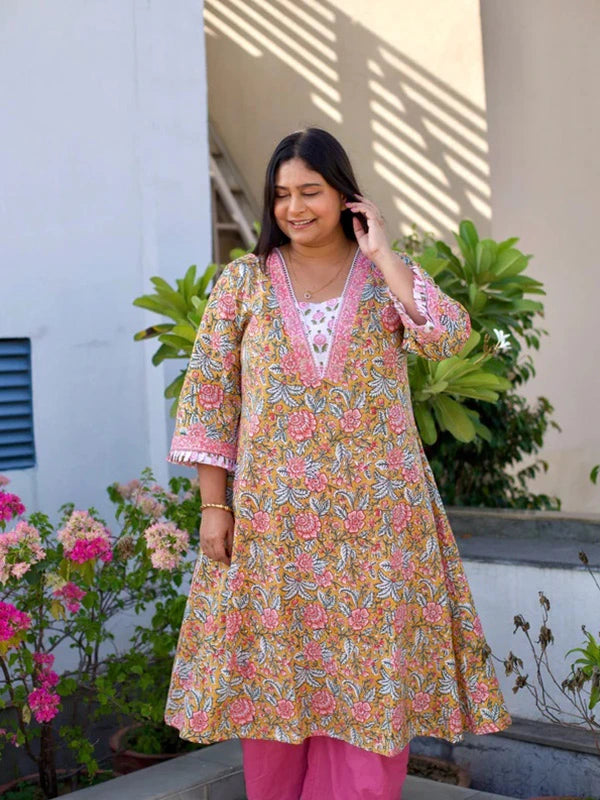 A- Line - Flower Pink kurta