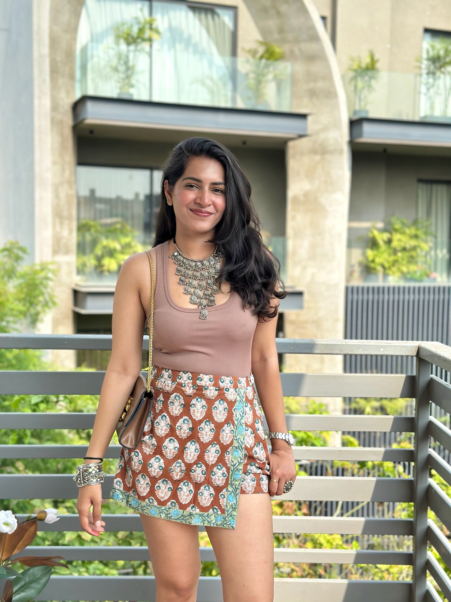 Brown Buti Border Skort