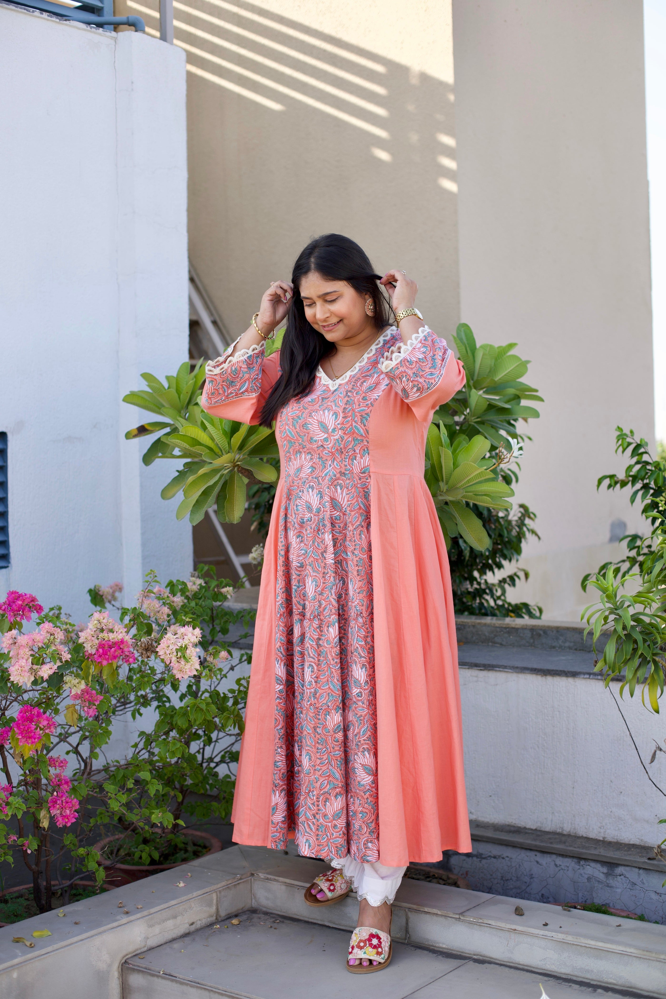 Buy Pink Floral Anarkali Set online in India | Ambraee