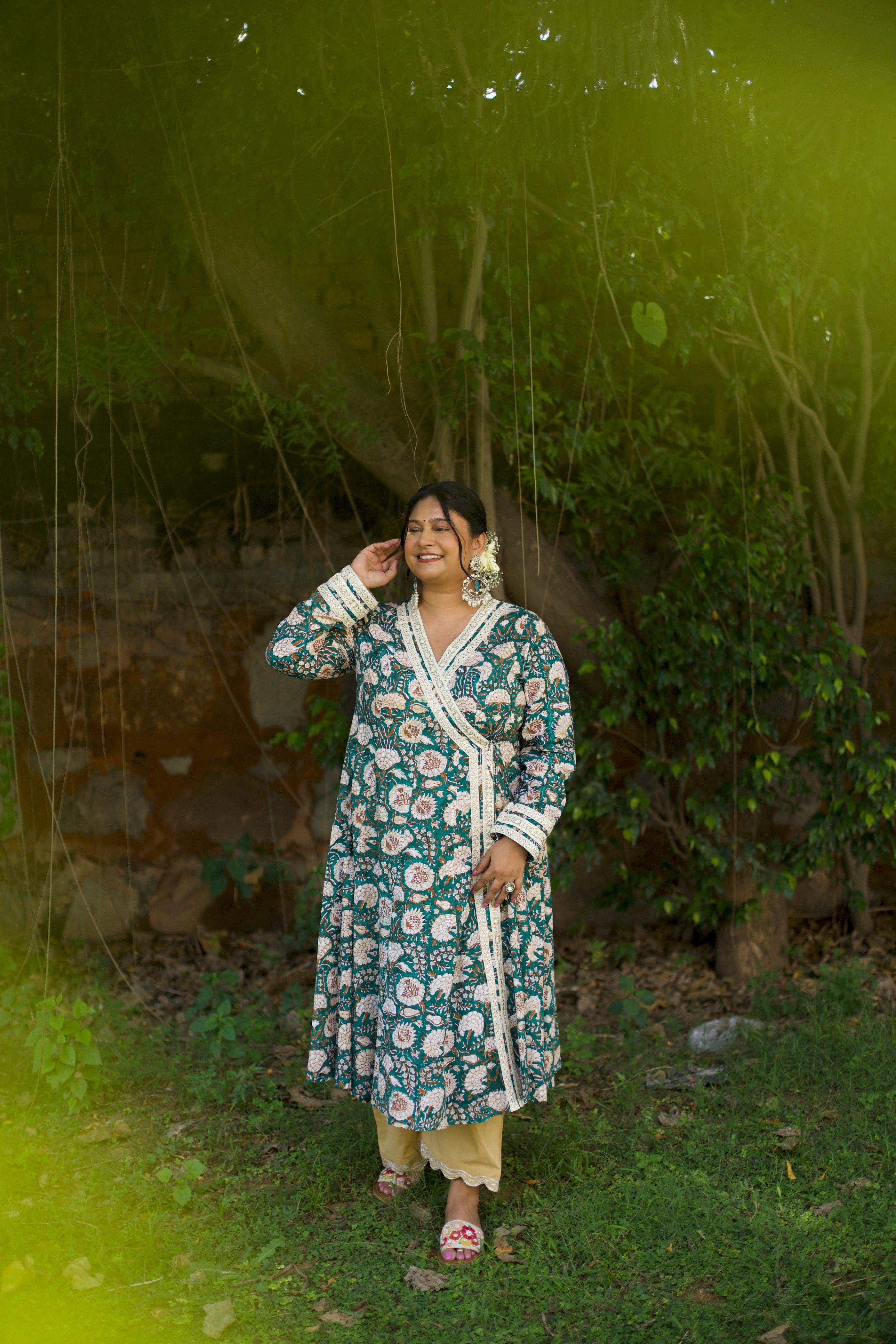 Gul Green Angrakha kurta