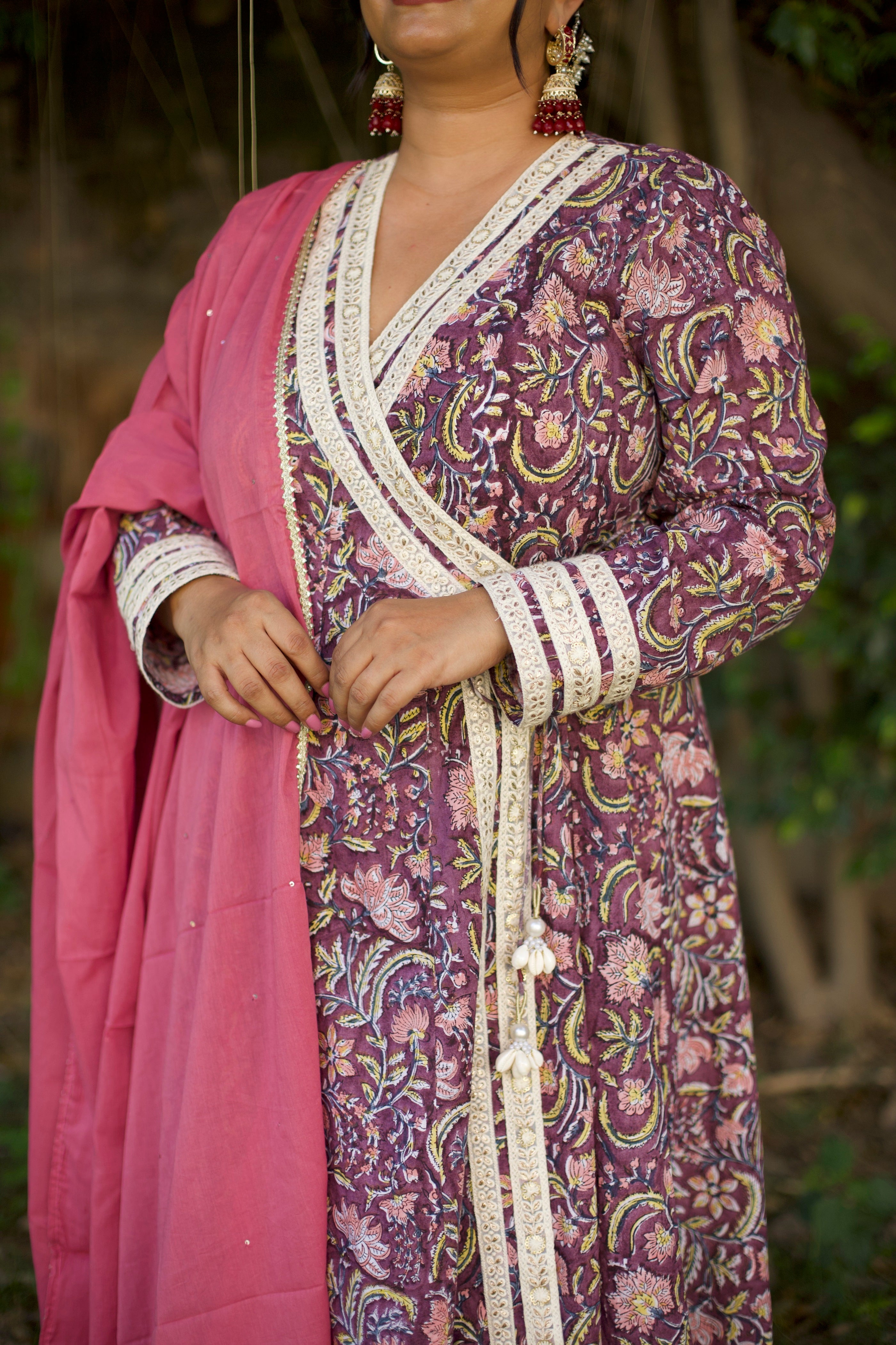 Gul Mauve Angrakha kurta