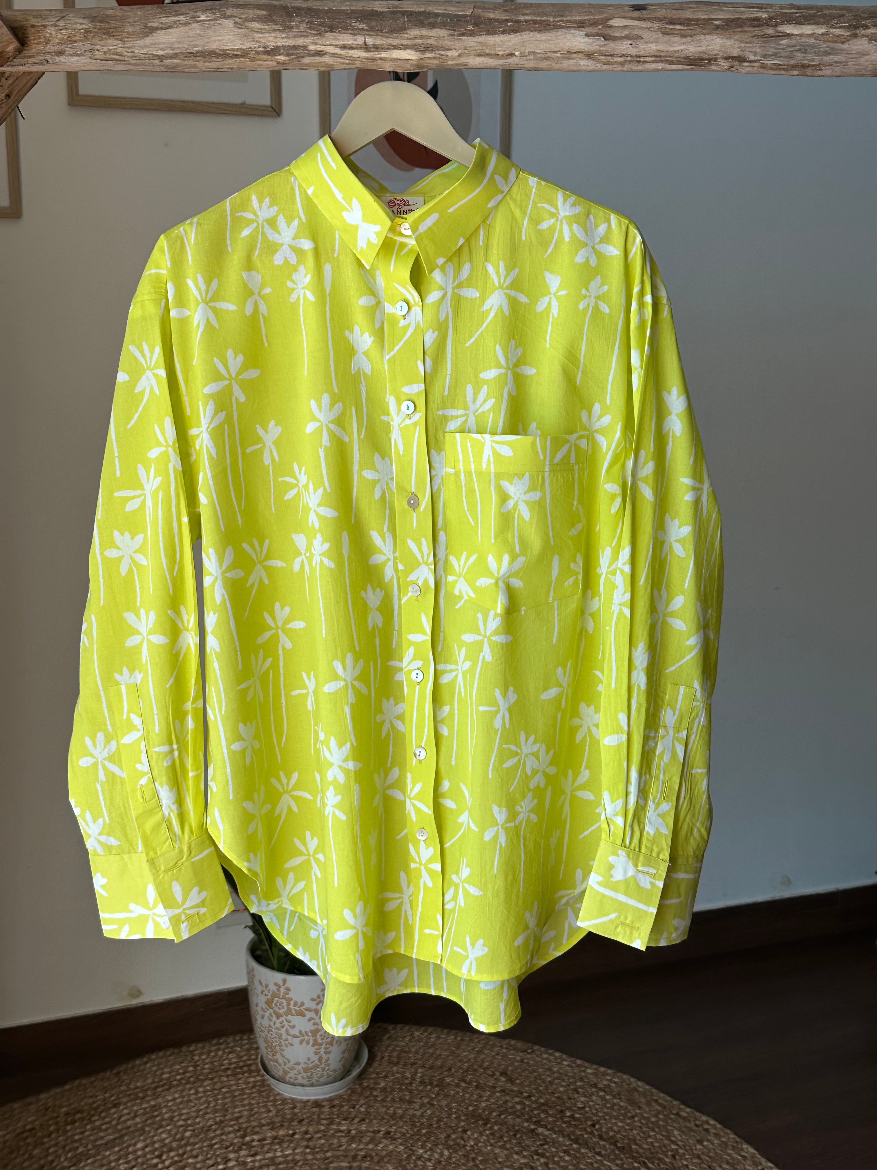 Neon Green Handblock Printed Shirt