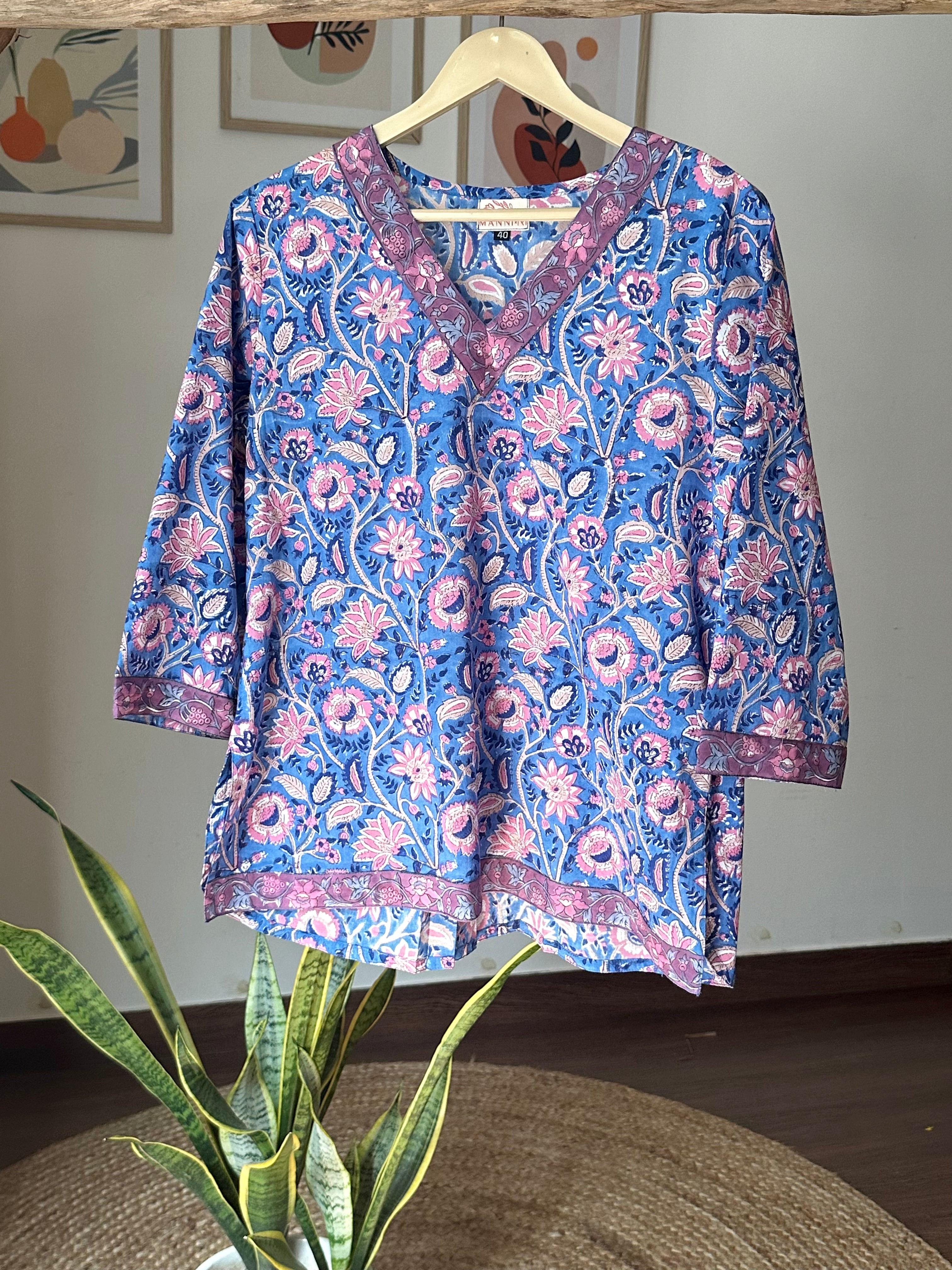 Cosmos Blue Printed Kurti