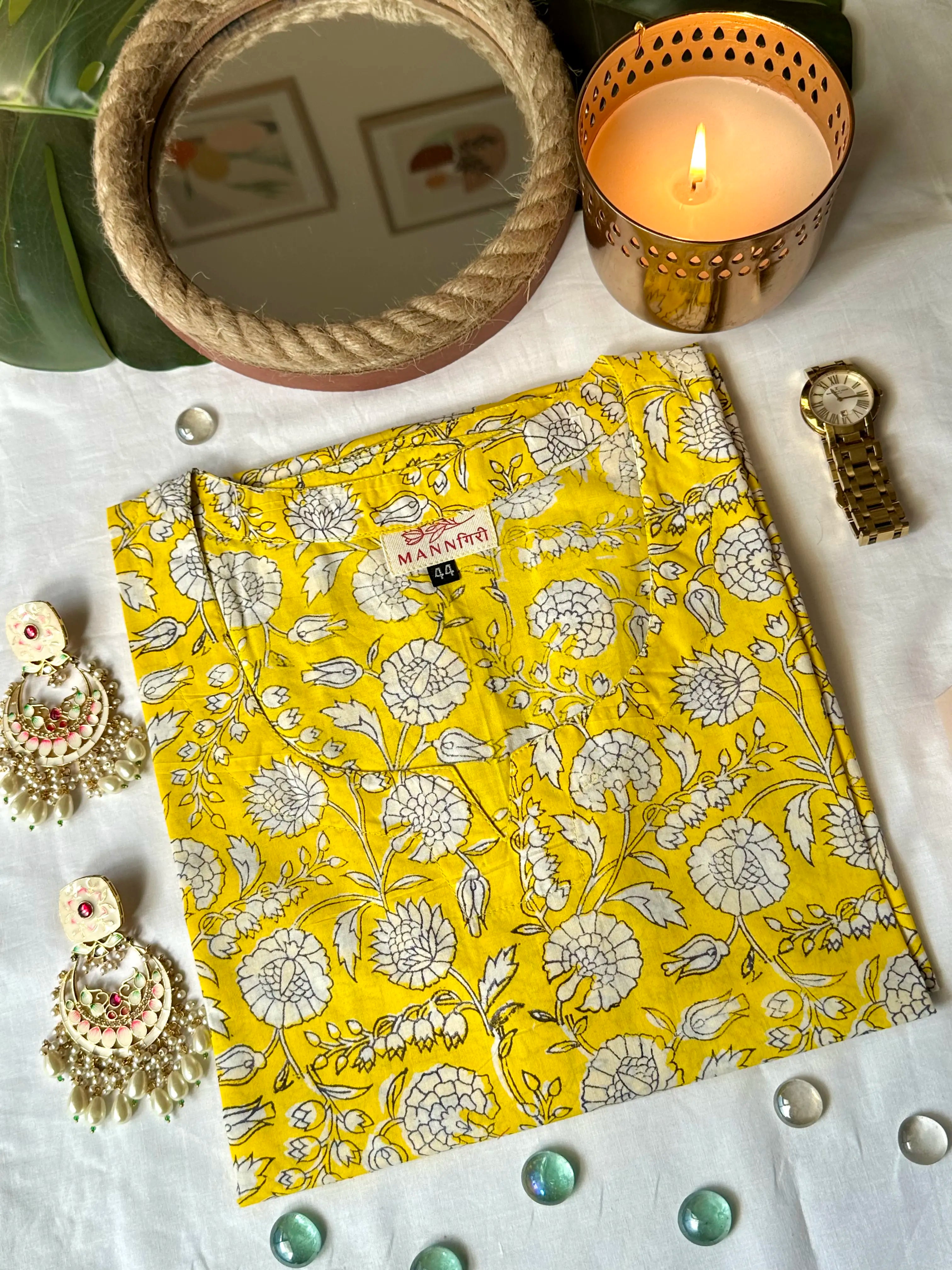 Block Printed Long Kurta - Yellow