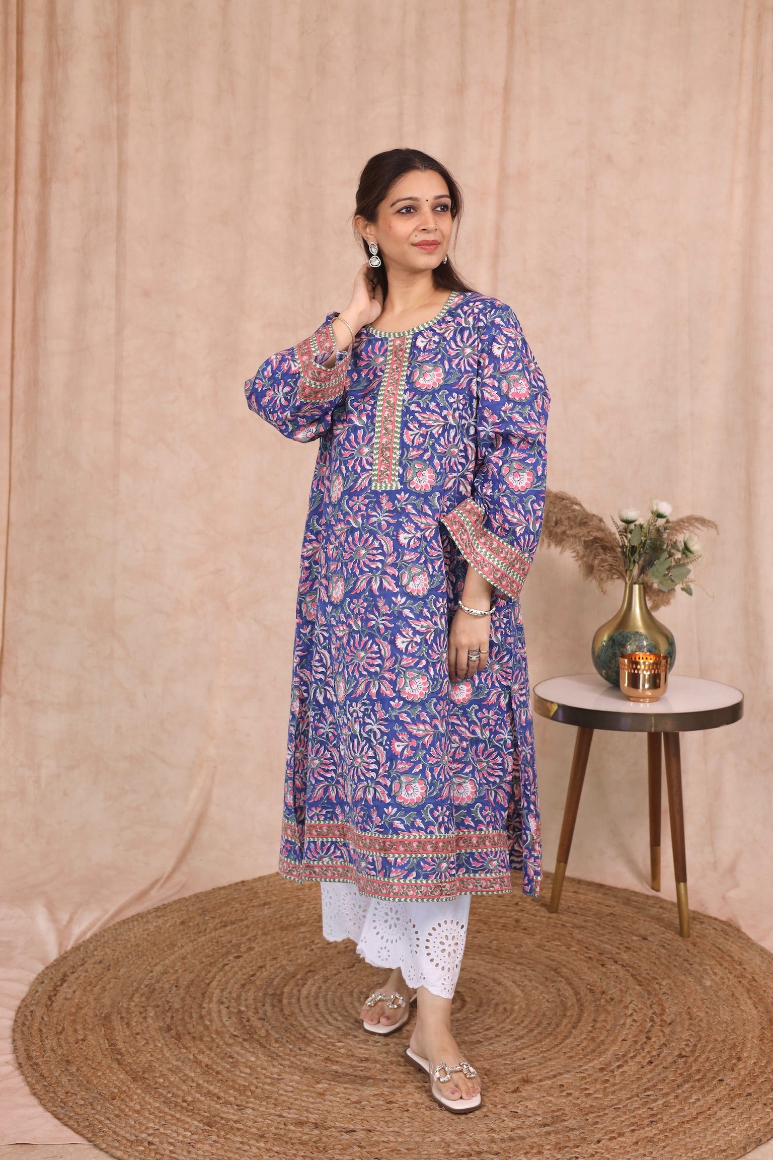 Wide Sleeve Kurta - Deep Sapphire