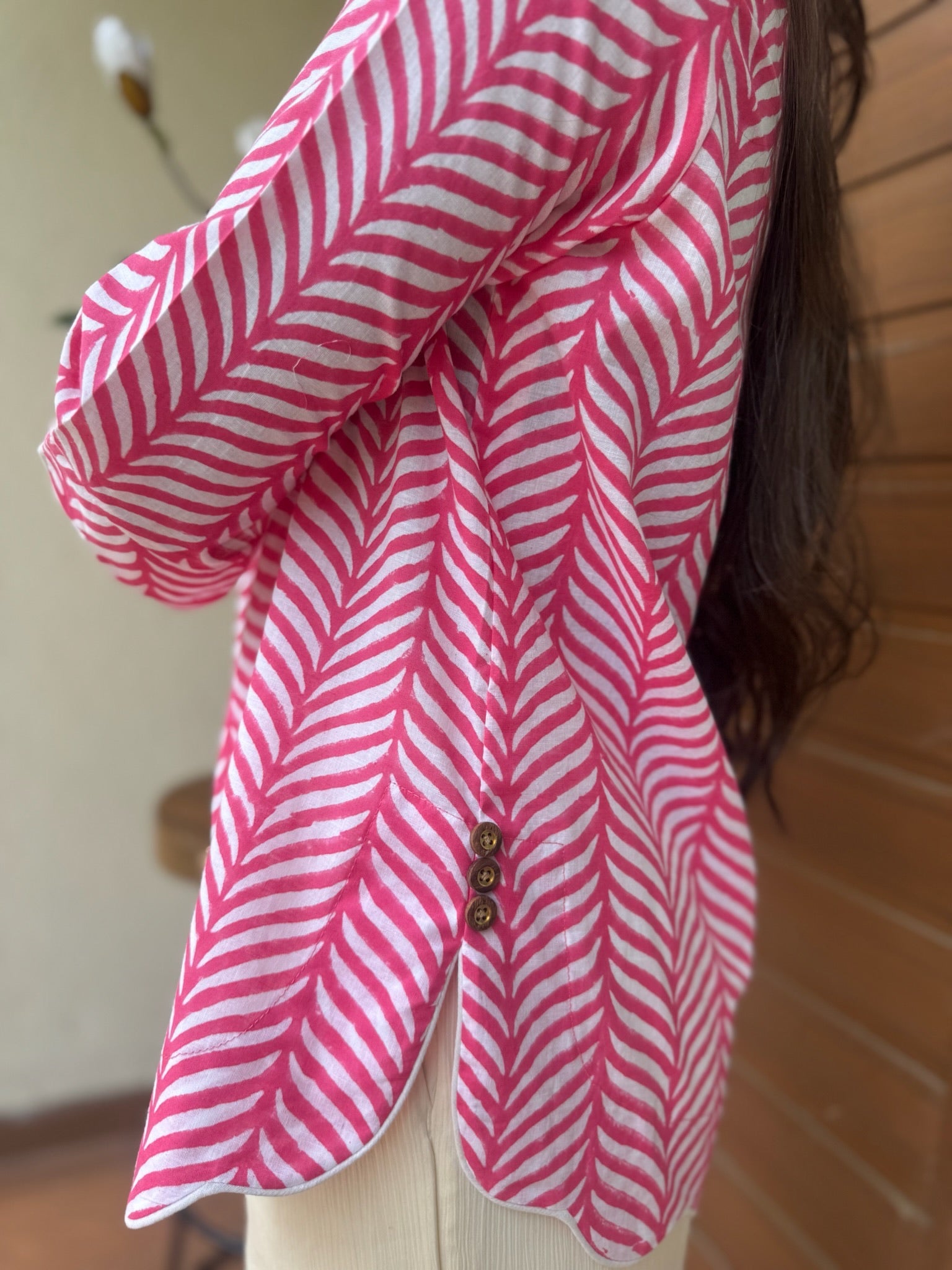 Pink Leaf Scallop Top