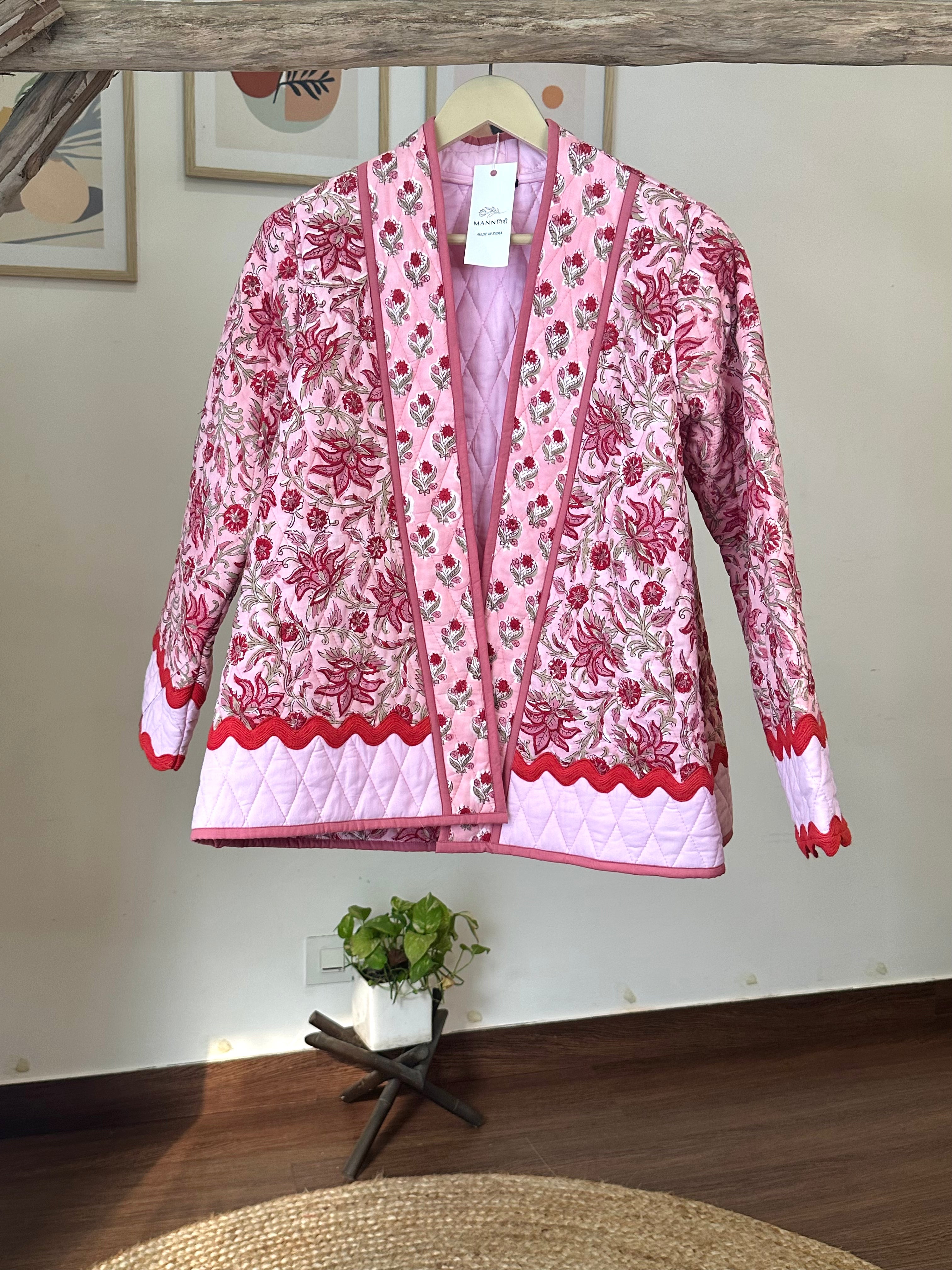 Pink Lace Quilted Shrug Jacket