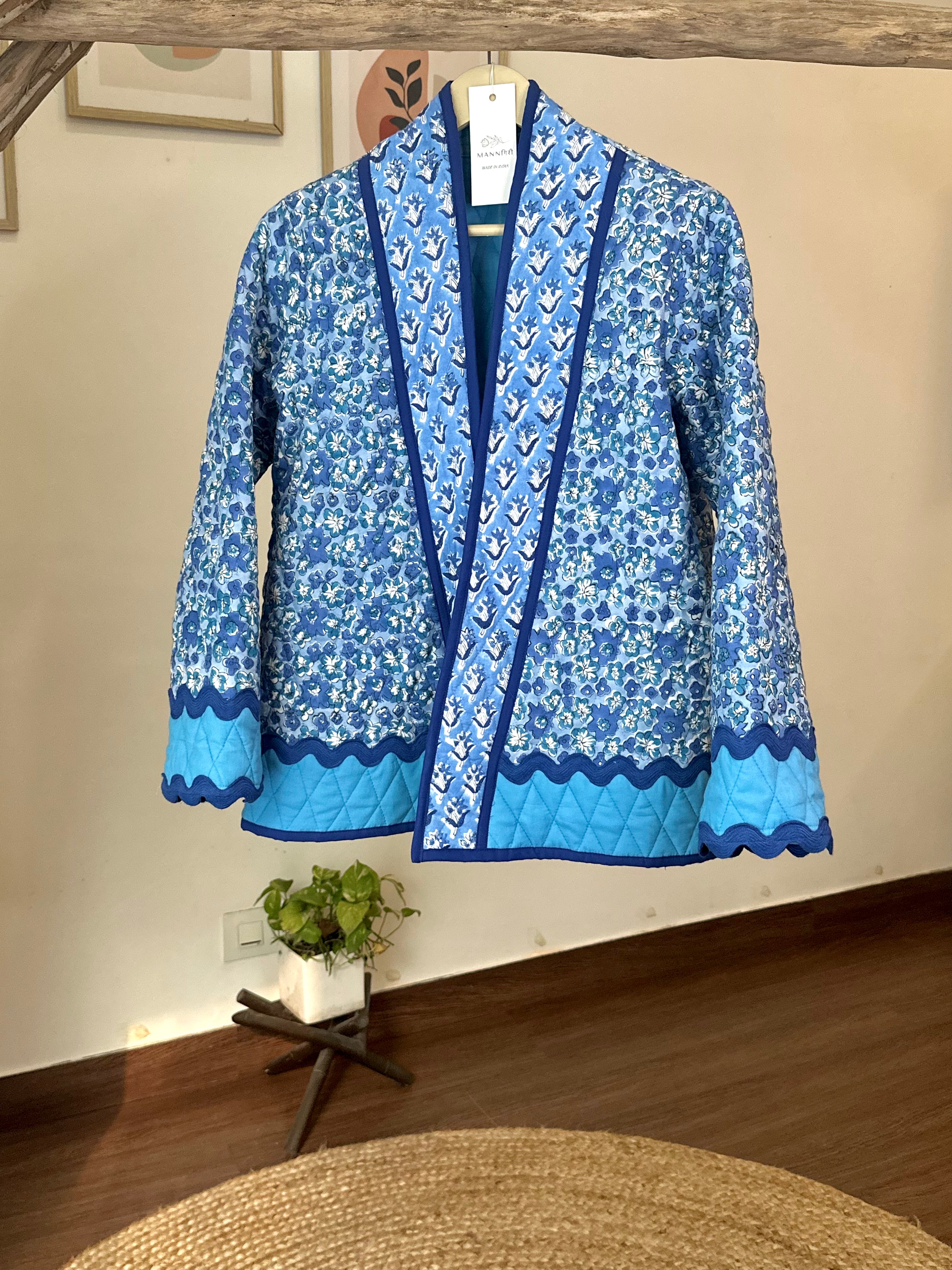 Blue Lace Quilted Shrug Jacket