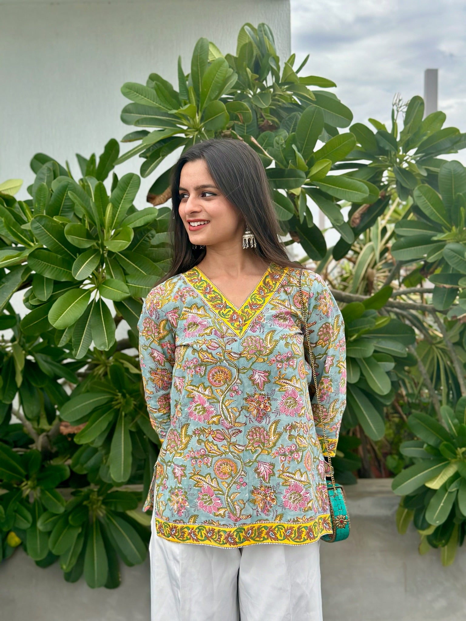 Powder Blue Short Kurti