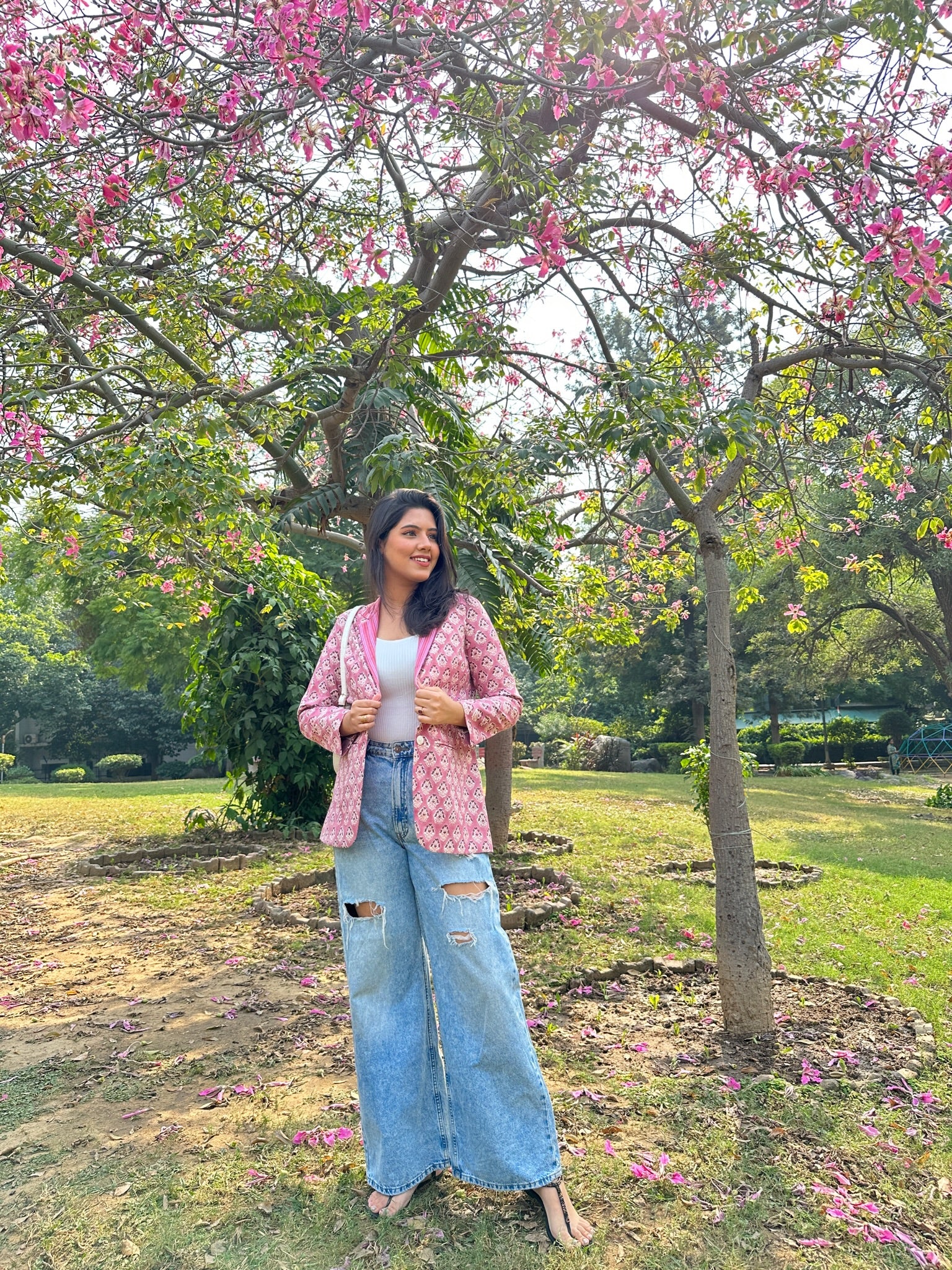 Pattern Block Printed Blazer - Pink