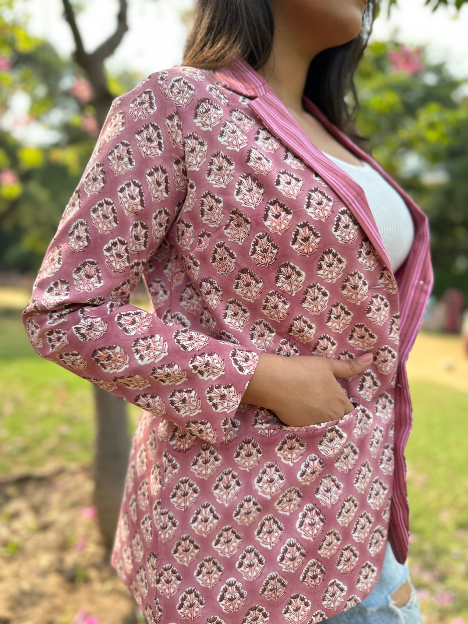 Pattern Block Printed Blazer - Pink