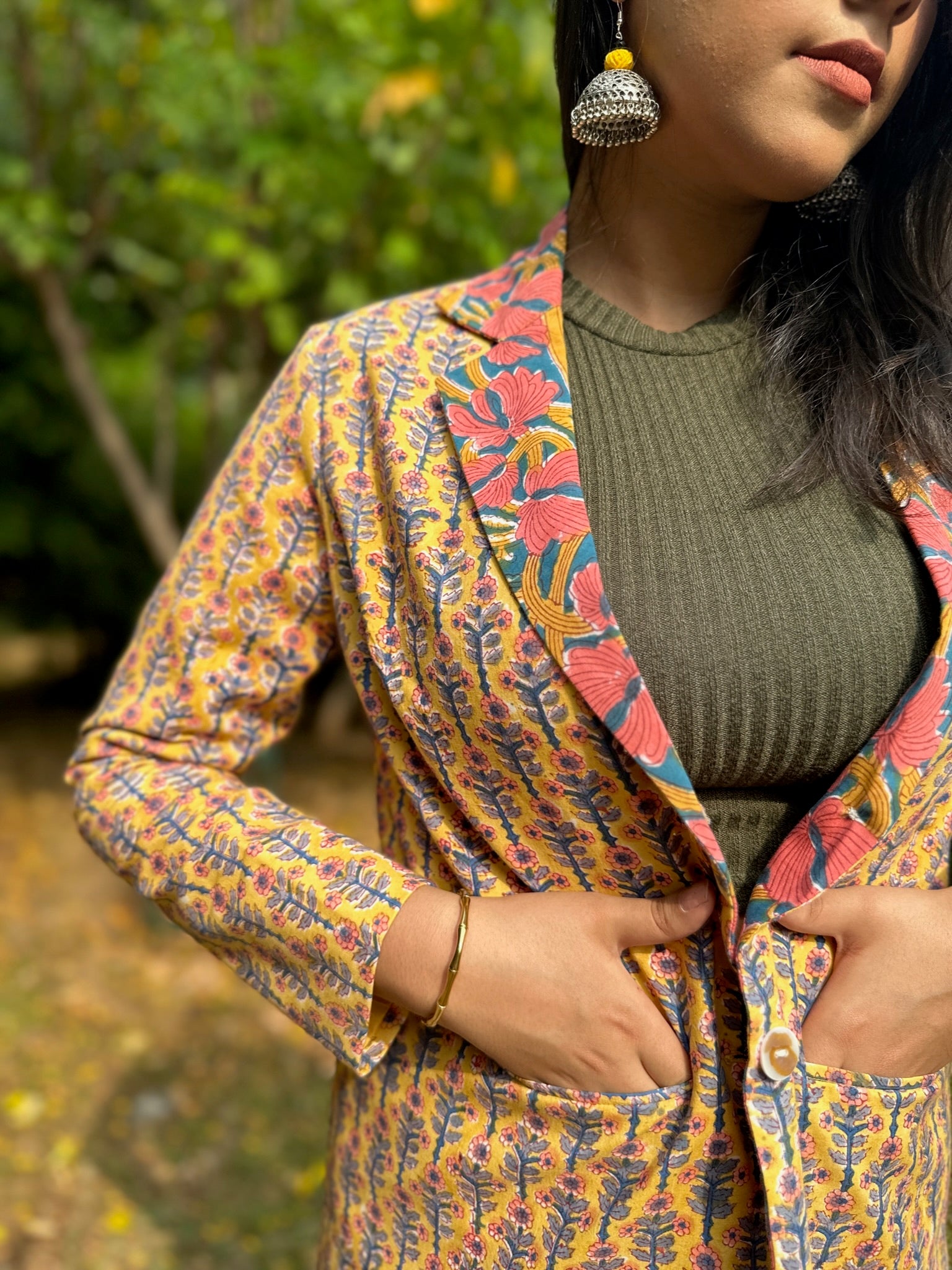 Ditsy Block Printed Blazer - Yellow