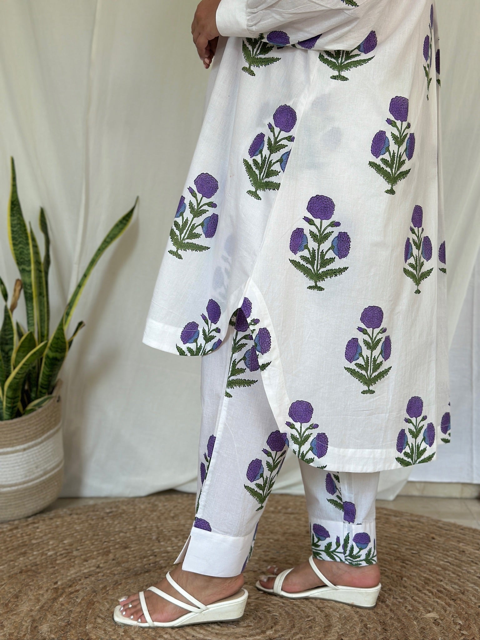 Boxy Marigold Purple Block Printed Co-Ord Set