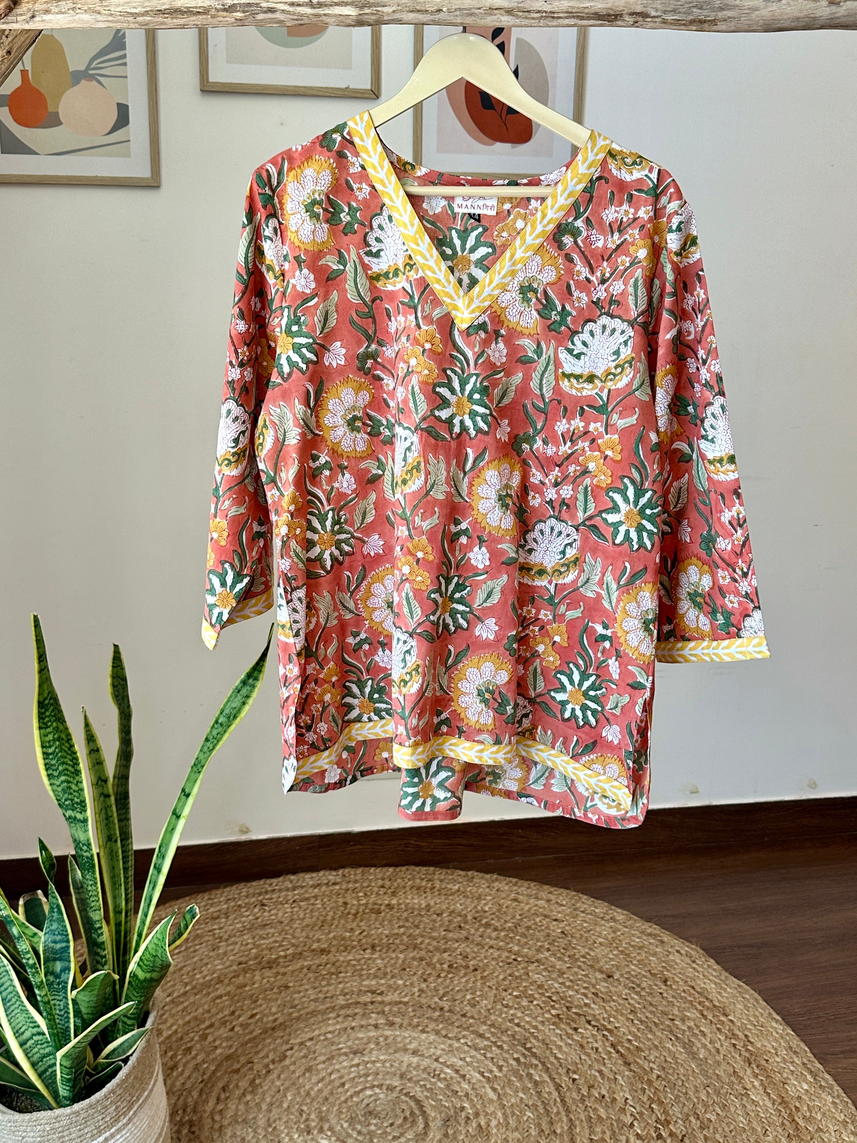 Musk Orange Printed Kurti