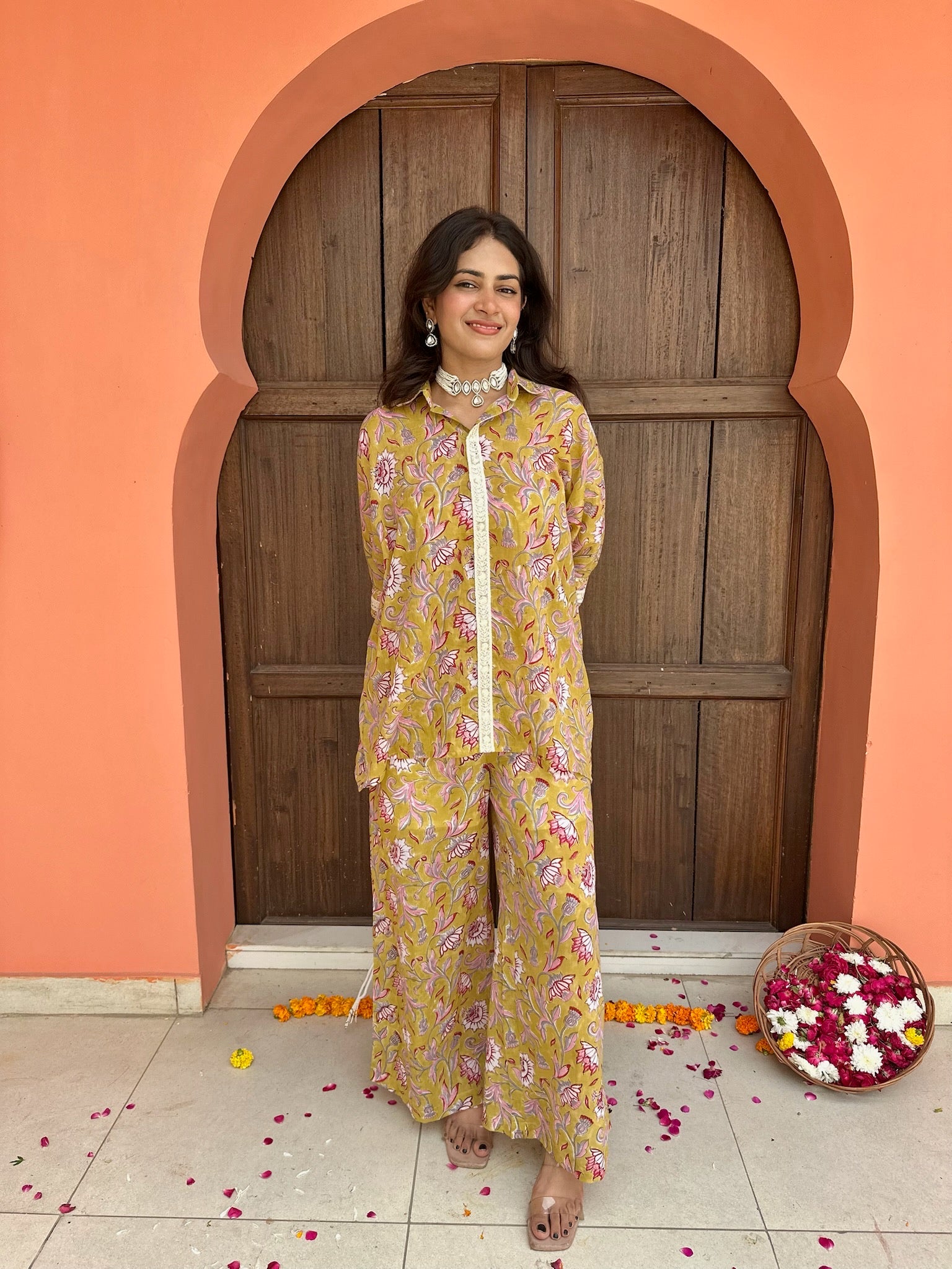 Harvest Glow Asymmetric Mulmul Co-ord Set