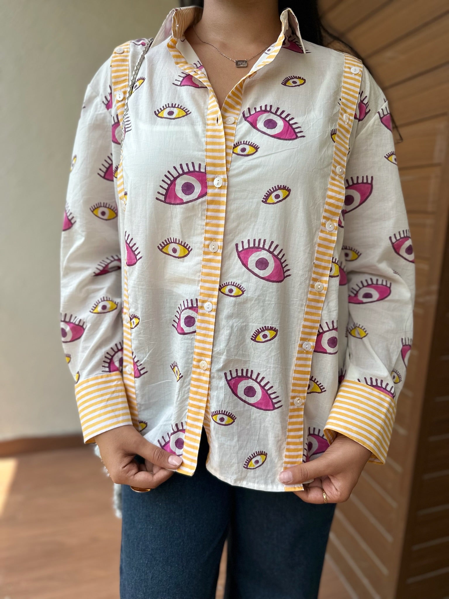 Exclusive Evil Eye Pink Multiple Placket Shirt