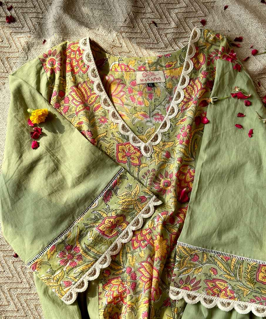 Floral Printed Anarkali - Green