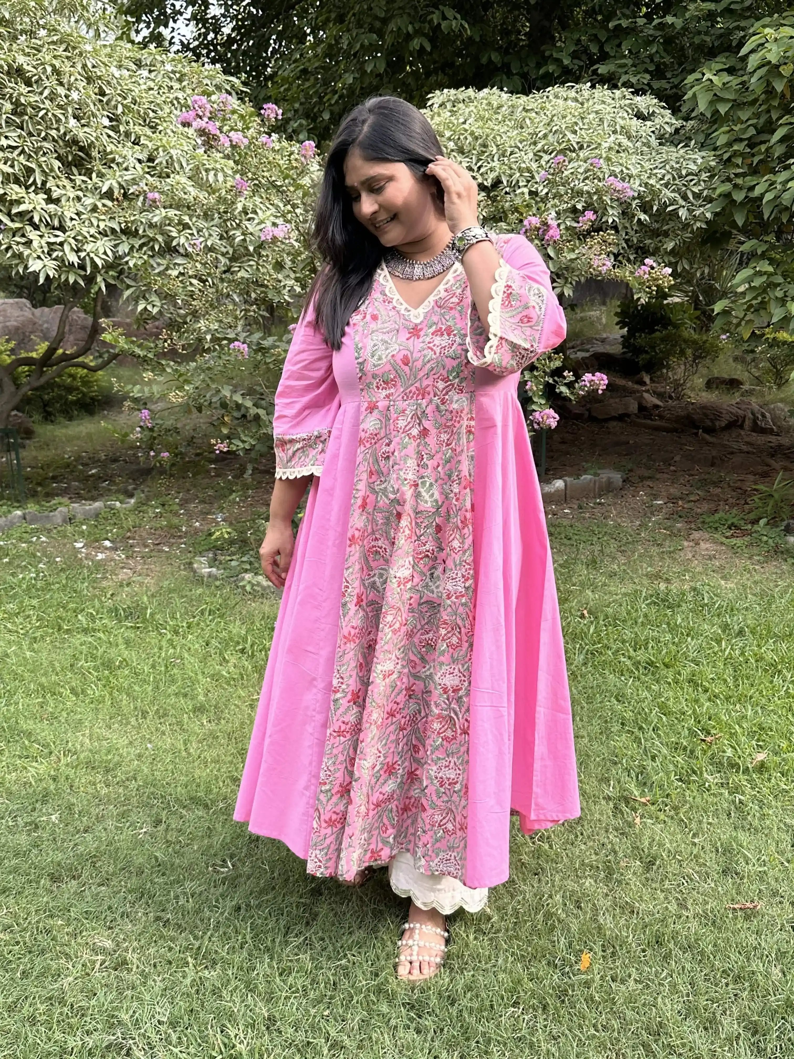 Floral Pirnted Anarkali - Pink