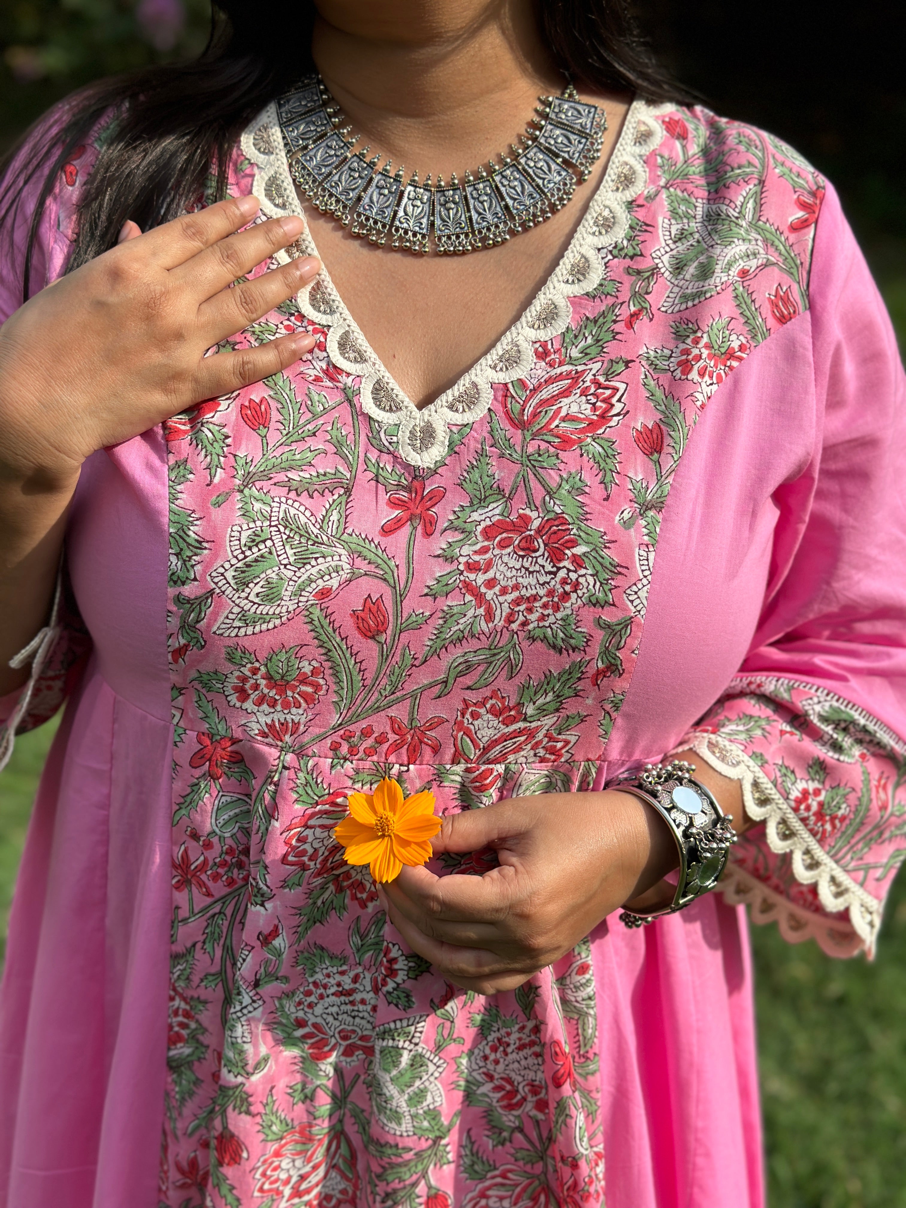 Floral Pirnted Anarkali - Pink