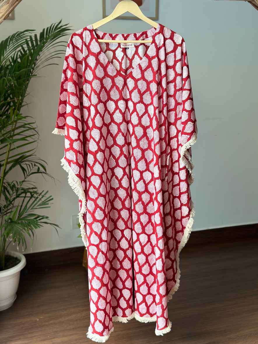 Red Leaf Kaftan Dress