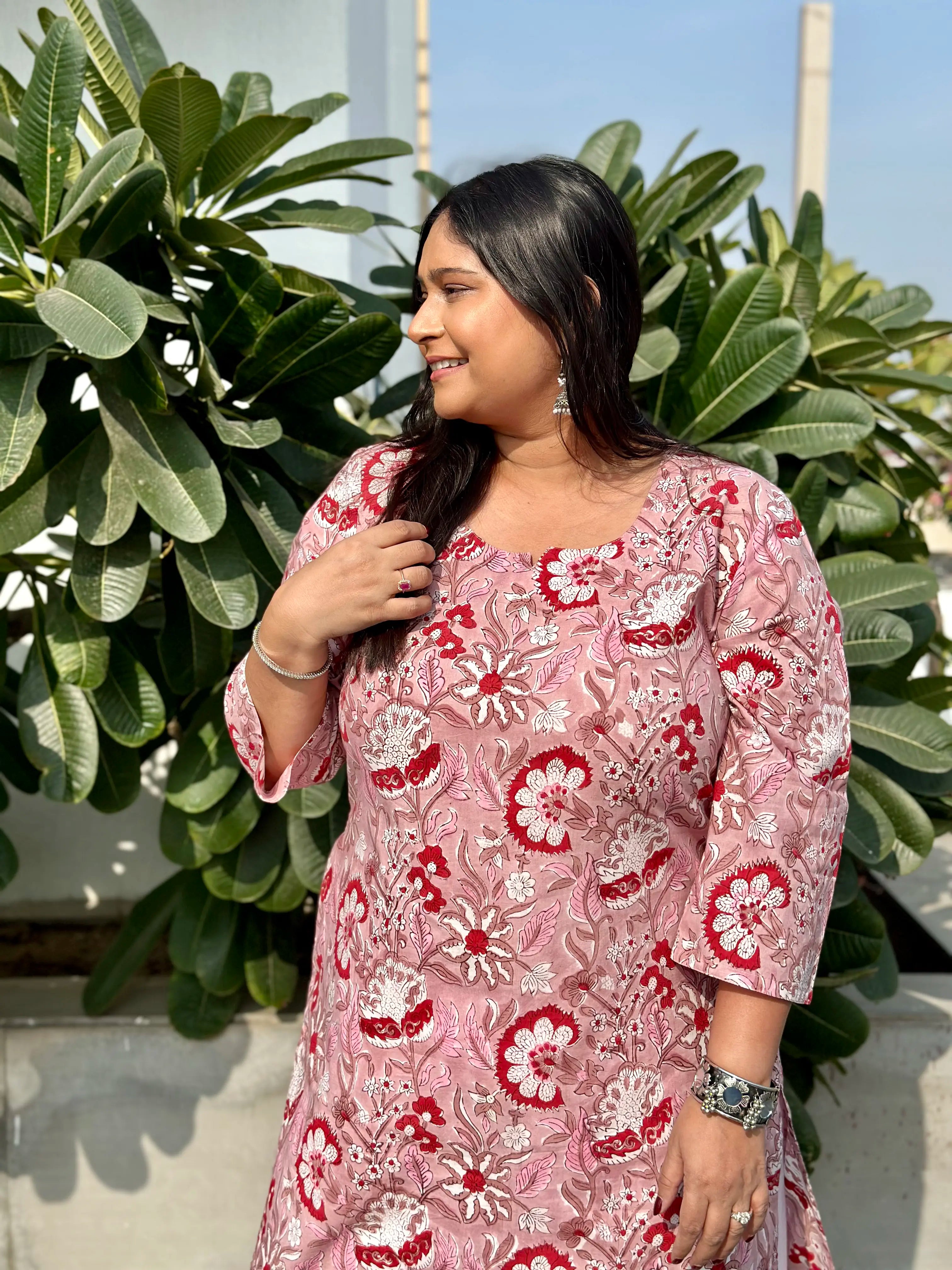 Block Printed Long Kurta- quartz Pink