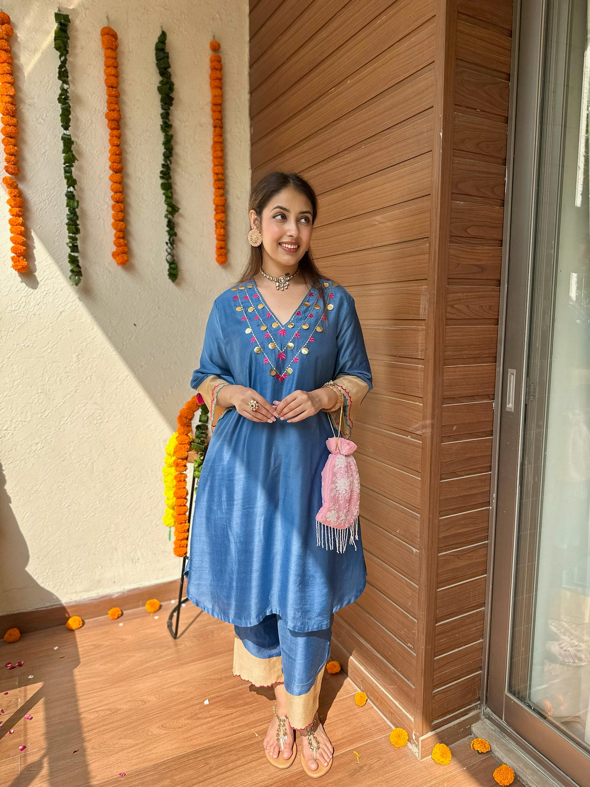Kashish Blue Solid Embroidery Set