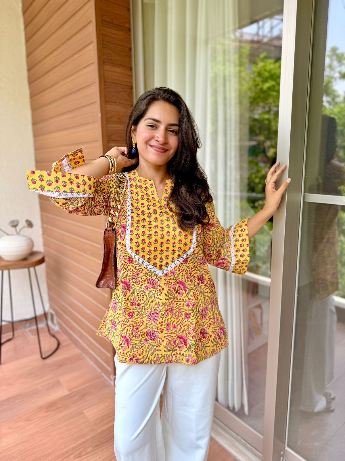 Kesari Yoke Lace Short Kurti