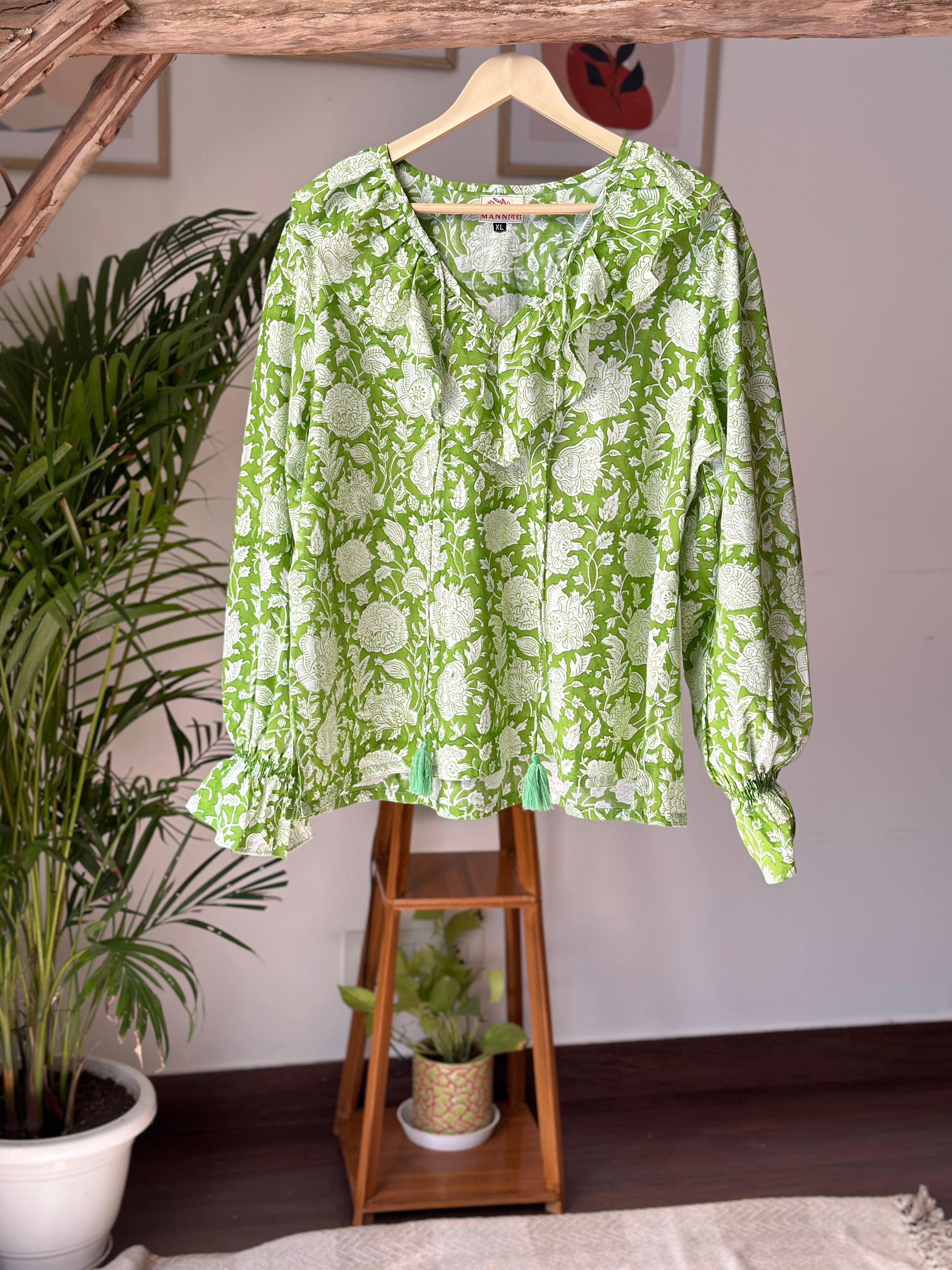 Leafy Green Floral Top