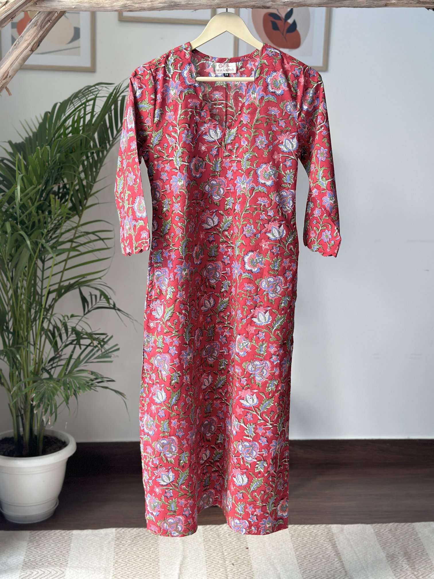 Mandarin Red Long Kurta