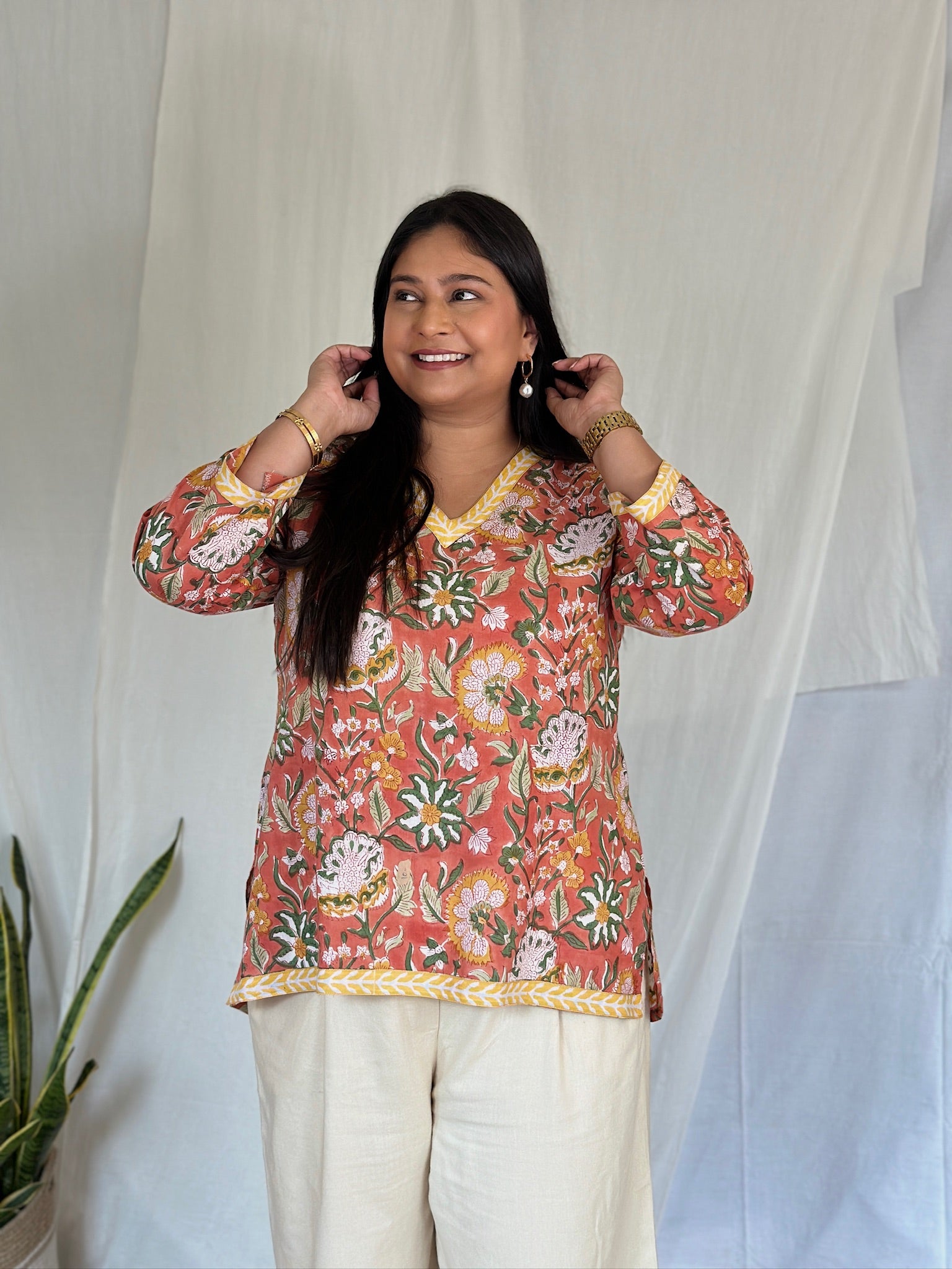 Musk Orange Printed Kurti